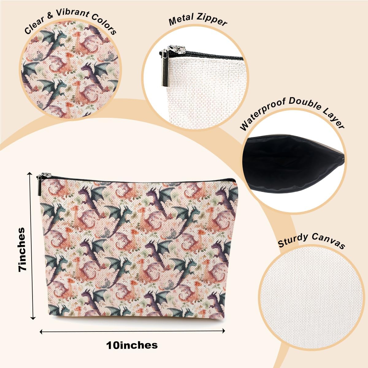 Cute Dragon Cosmetic Bag Dragon Stuff Merch Makeup Bag Funny Dragon Lover Gifts for Women Sister Animal Lovers Grandma Dragon Accessories Makeup Pouch Birthday Mothers Day Christmas Friendship Gifts - Image 2