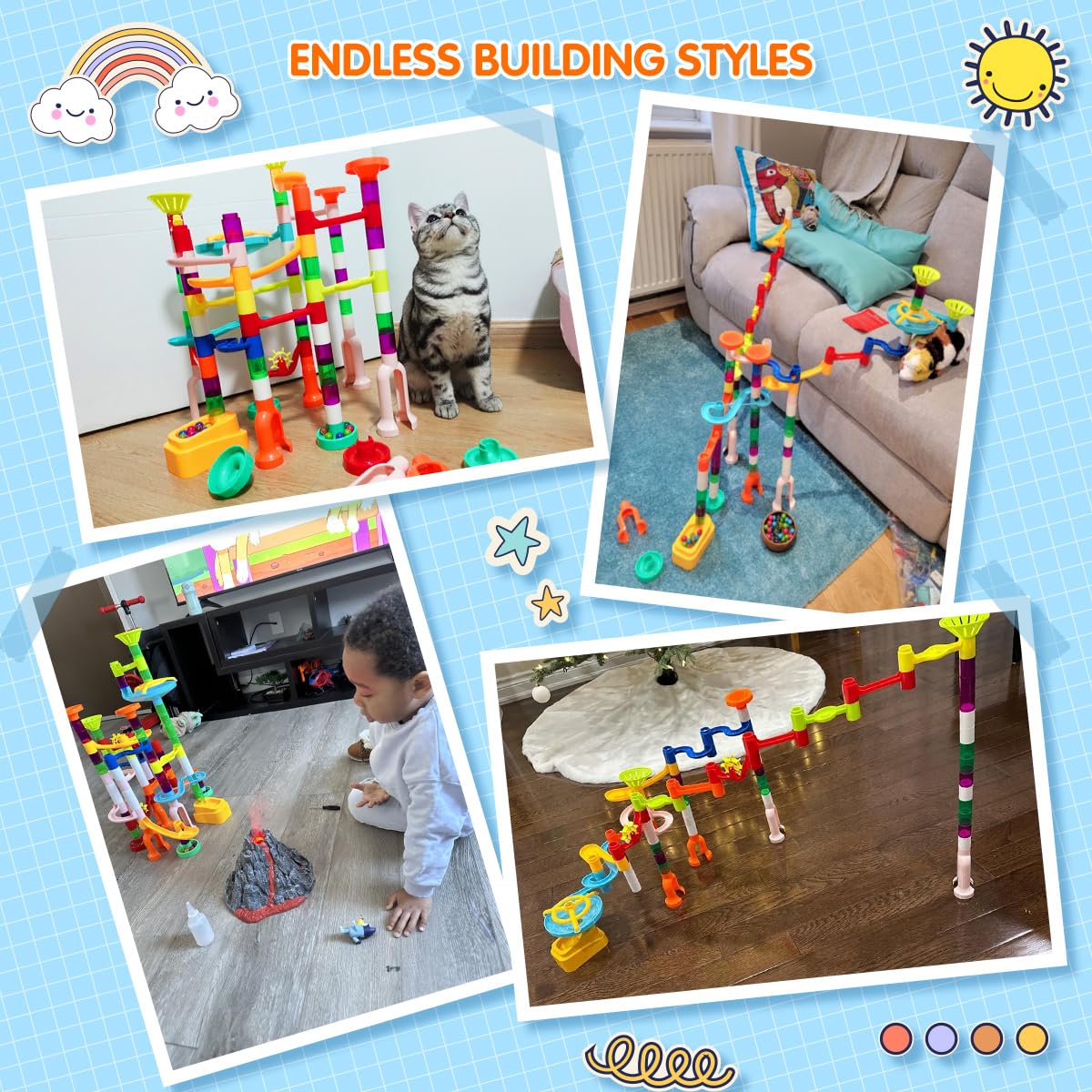 Marble Run, 135 piezas de juego de laberinto de mármol, juguetes de construcción para niños, juego de carreras de pista de mármol, juguetes de aprendizaje STEM, regalo para niños y niñas de 3 4 5 6 7 5