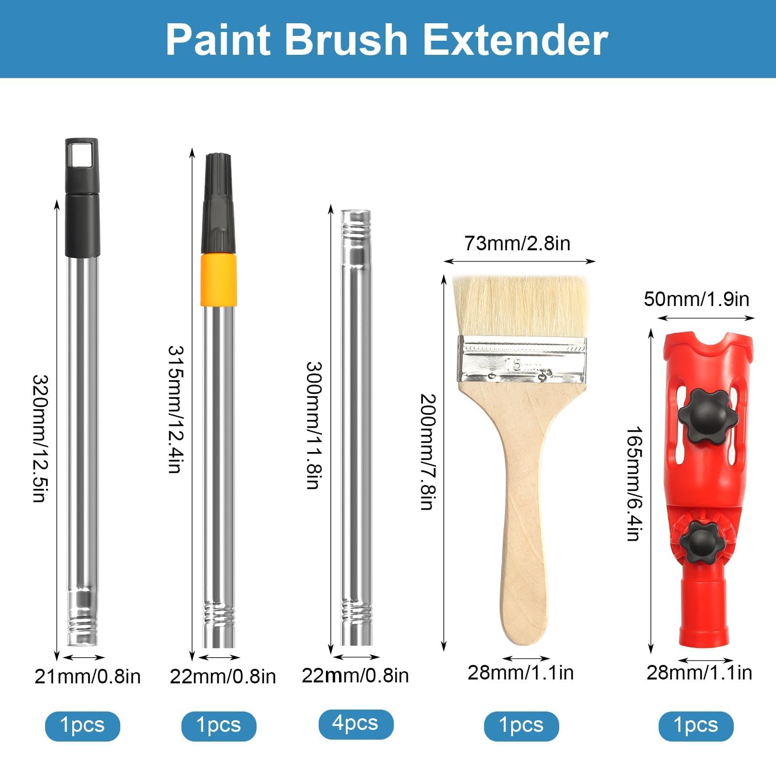 Przedłużenie pędzla z wieloma kątami, 1,8 m, Multi Angle Paint Brush Extende, wysuwany wałek malarski, drążek przedłużający do wysokich sufitów, ścian, narzędzie do malowania narożników (czerwony)
