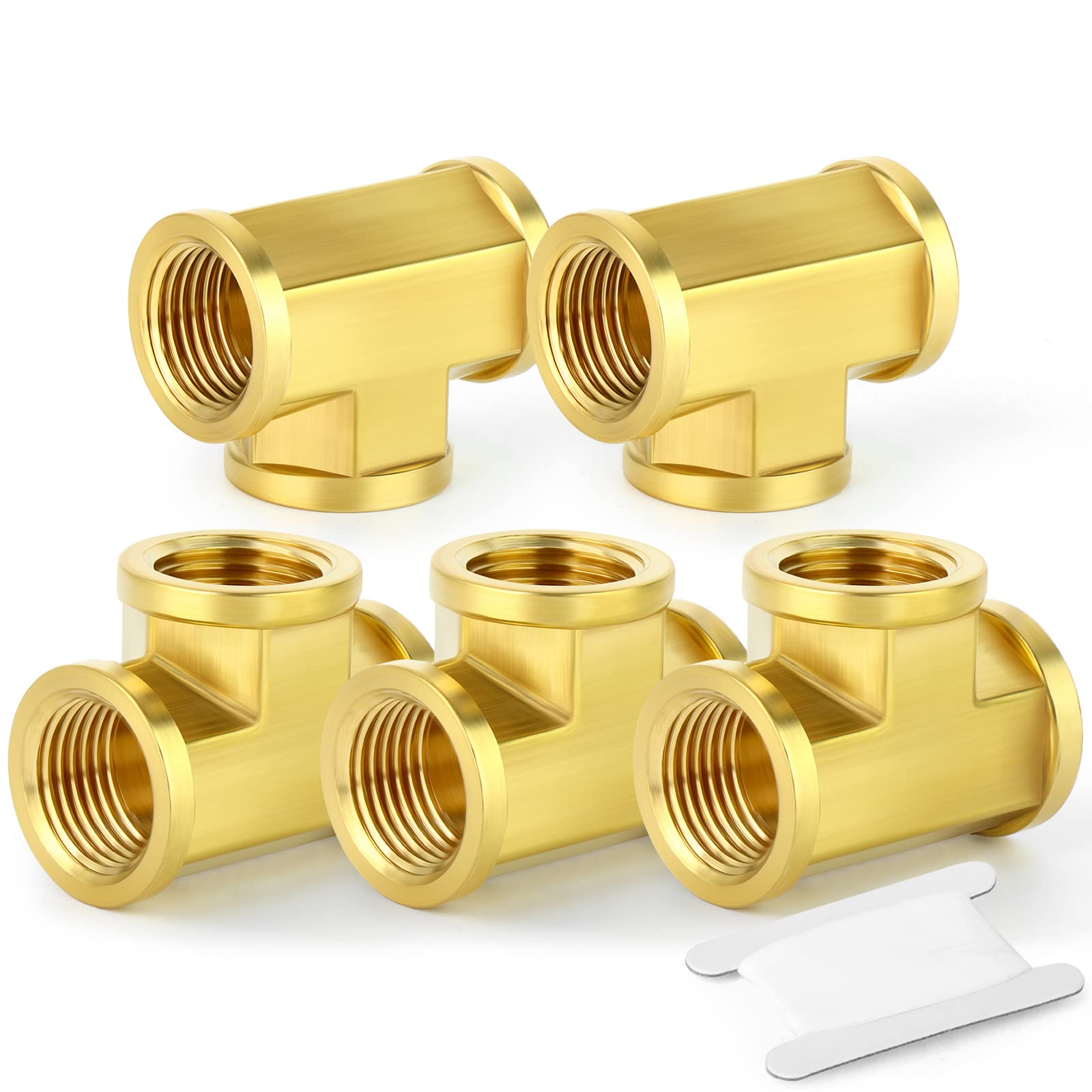 TAISHER 5Pcs Brass Tee Fitting, 1/4" x 1/4" x 1/4" NPT Female Pipe Fittings