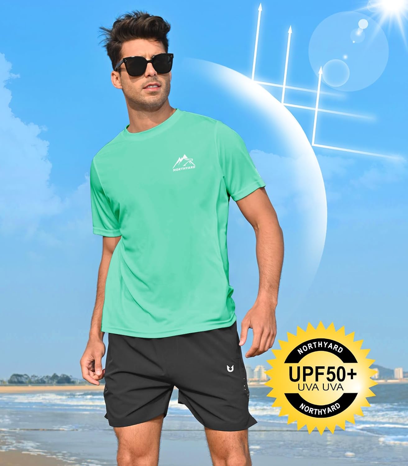 NORTHYARD Men's UPF 50+ Sun Protection Shirts Swim SPF UV Quick Dry Short Sleeve T-Shirts for Athletic Fishing Rash Guard - Image 3