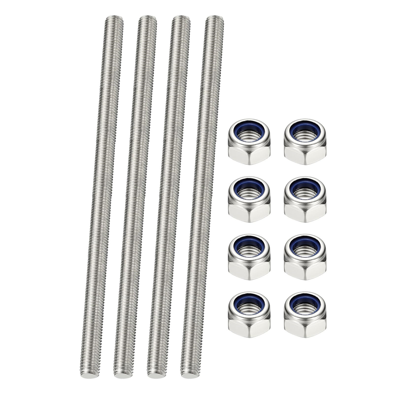 PATIKIL 4 Pcs Varilla Roscada Completa, M10 x 200mm Acero Inoxidable 304 Barra Roscada Diestra Larga Con Tuercas Para Tuberías Abrazaderas Colgadores Y Pernos En U