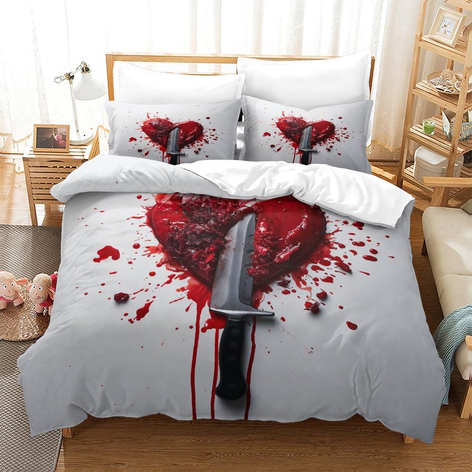 P1S9U7W5Y 3D Printed Bloody Heart Knife Pattern Duvet Cover Set 3pcs Microfiber Modern Heart Bedding Set King（220x240cm）