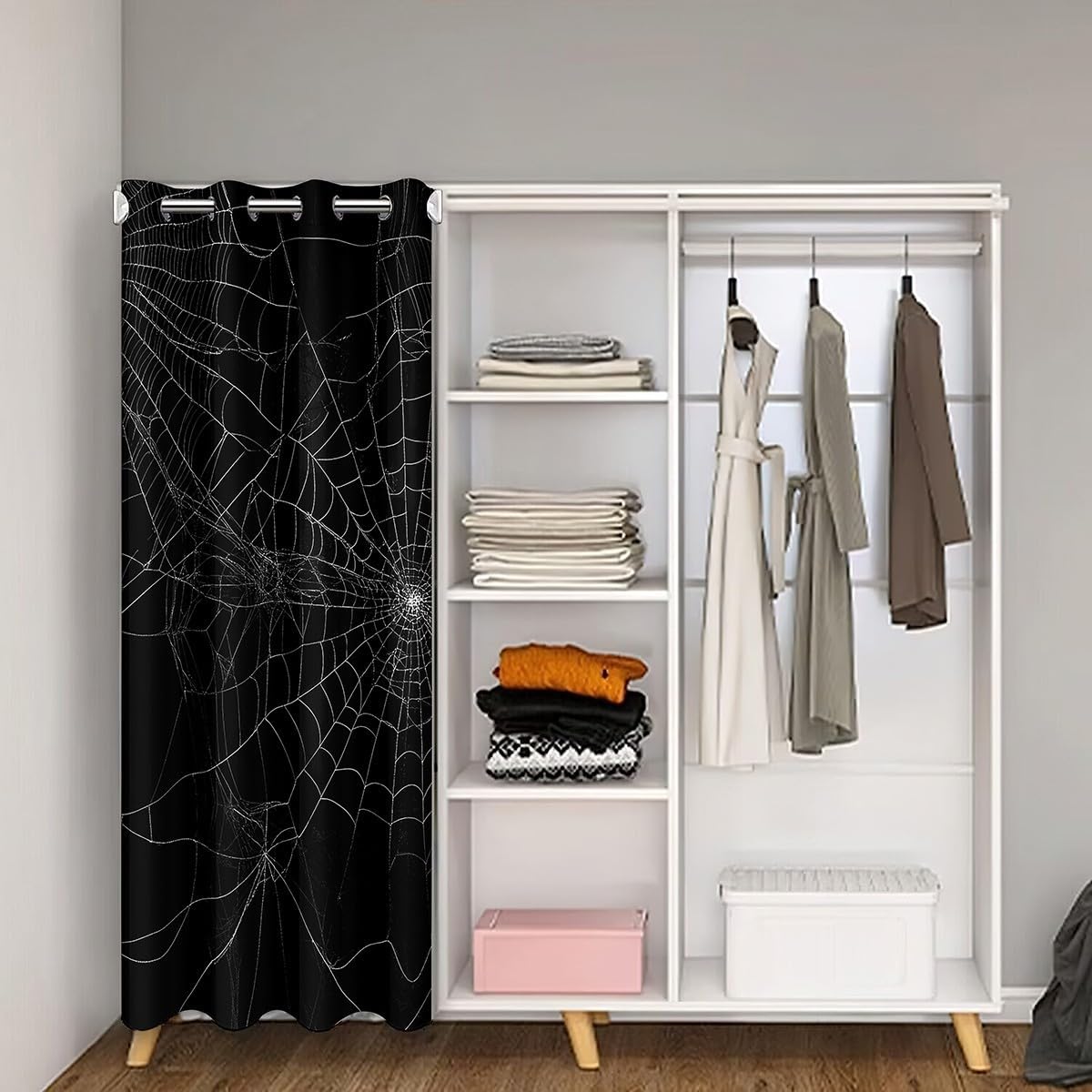 Spider Web Door Curtain for Doorway Privacy,Halloween Spider Closet Door Cover Curtain,Room Door Curtain Black White Insulated Thermal Curtains for Bedroom Room Divider Curtain Cover 34"x80" 1 Panel