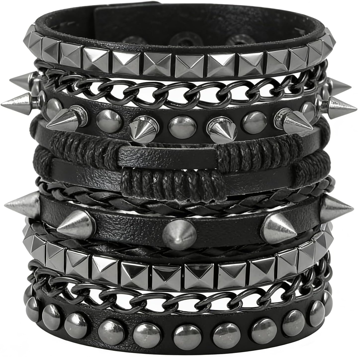 4 Pcs Leather Studded Rivets Bracelets for Women Punk Rock Chain Wristbands Set Emo Goth Accessories for Men Biker