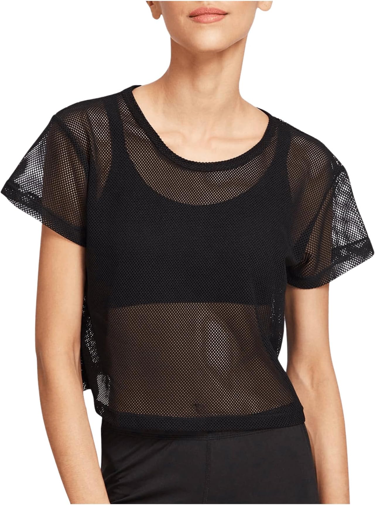 Women's Sexy Sheer Mesh Fishnet Net Short Sleeve T-Shirt Crop Top
