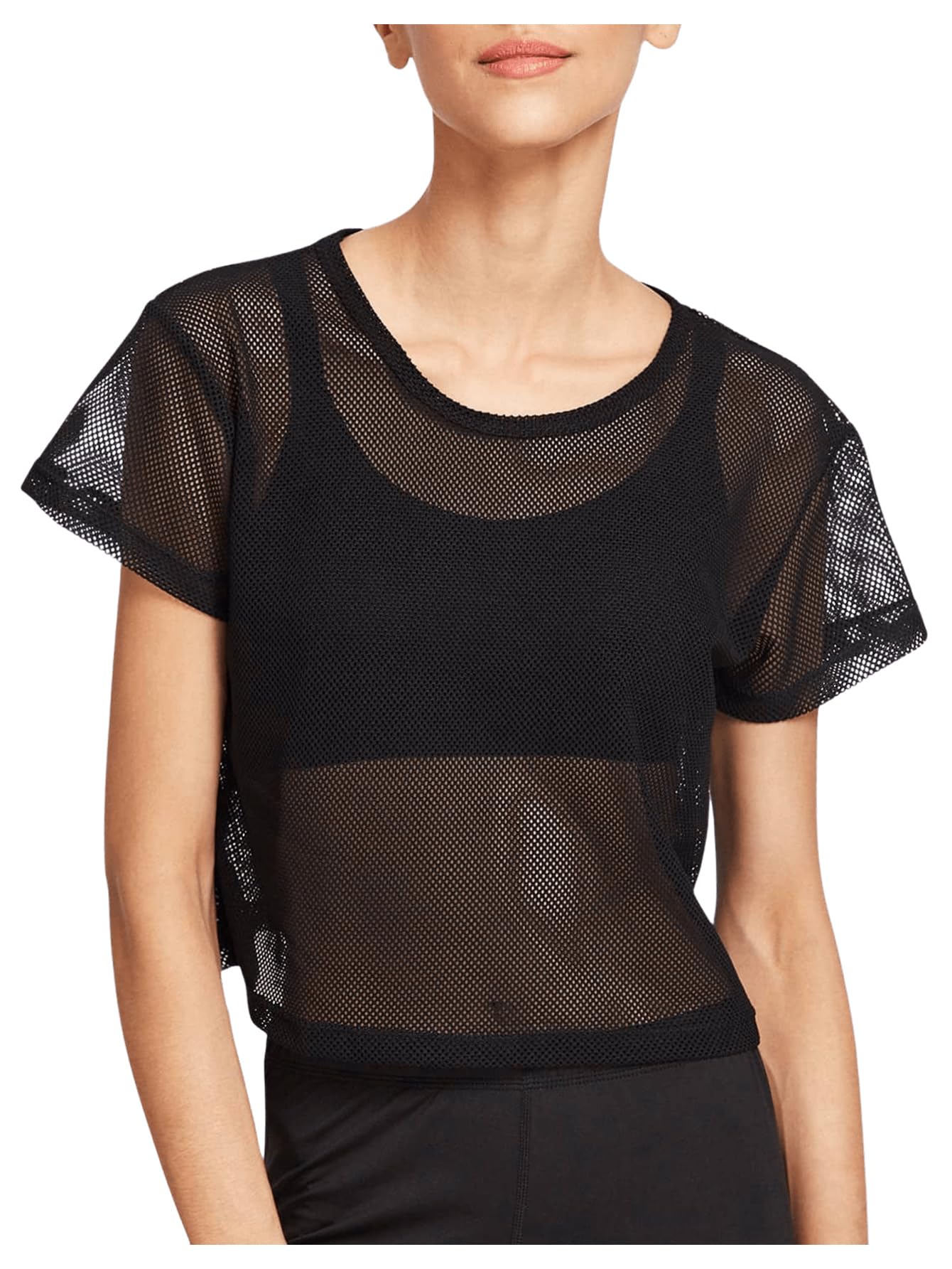 Women's Sexy Sheer Mesh Fishnet Net Short Sleeve T-Shirt Crop Top