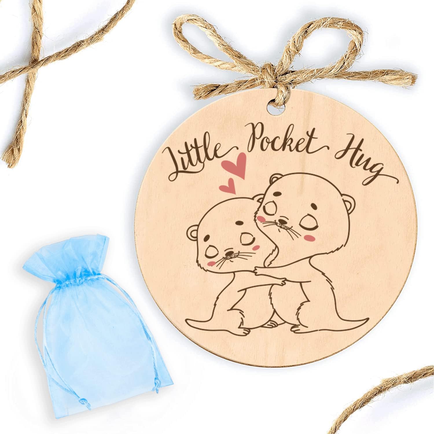 Wooden Pocket Hug Token - Little Pocket Hug Keepsake for Family & Friends (Hug Otters)