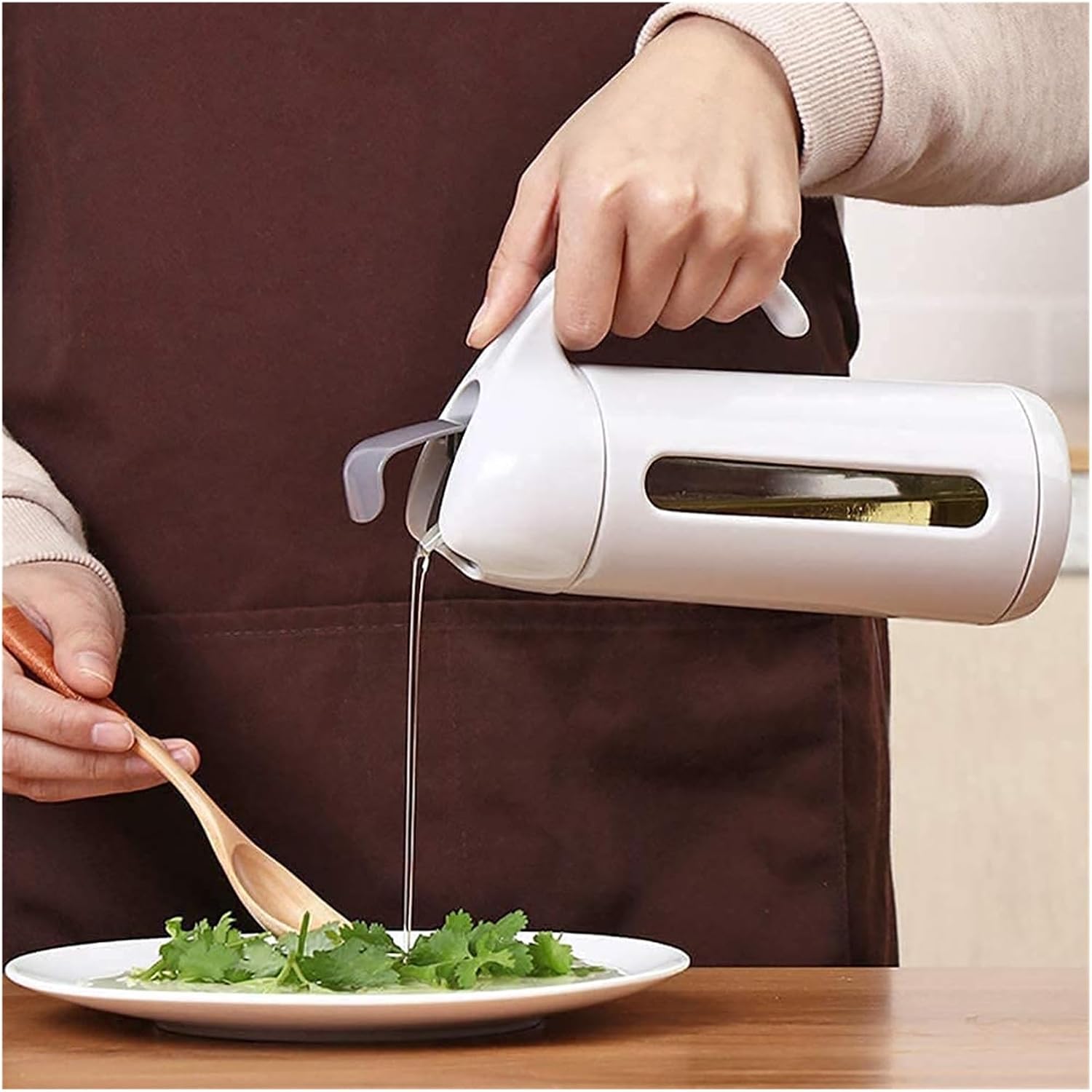 Oil and Vinegar Dispenser NC Olive Oil Dispenser Bottle,Oil and Vinegar Cruet,Superior Glass Oil and Vinegar Dispenser with Pouring Spouts Modern Wide Opening Clear Soy Sauce (300ml) Cooking