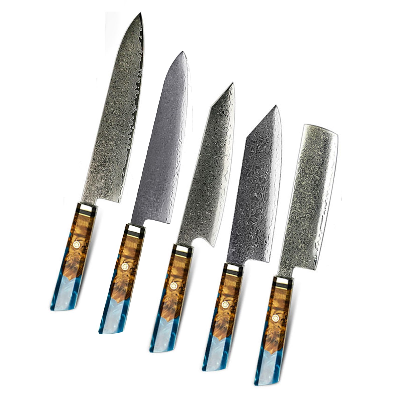 Japanese Kitchen Knives Knife Set Dishwasher Safe 67 Layers Damascus Steel VG-10 with Wood Resin Handle Straight Edge