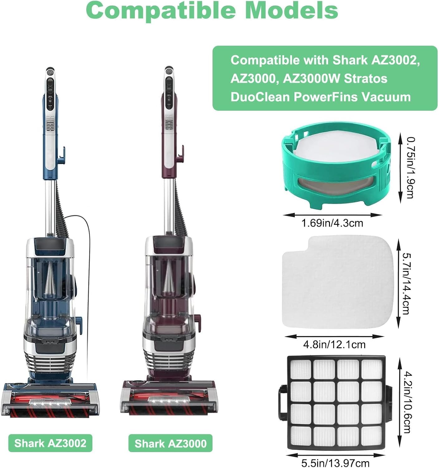 AZ3002 Replacement Filters and Odor Kit for Shark AZ3002 AZ3000 AZ3000W Stratos Duo Clean PowerFins Upright Vacuumm, 2 Filter + 4 Foam & Felt Kit + 4 Odor Neutralizer Cartridges