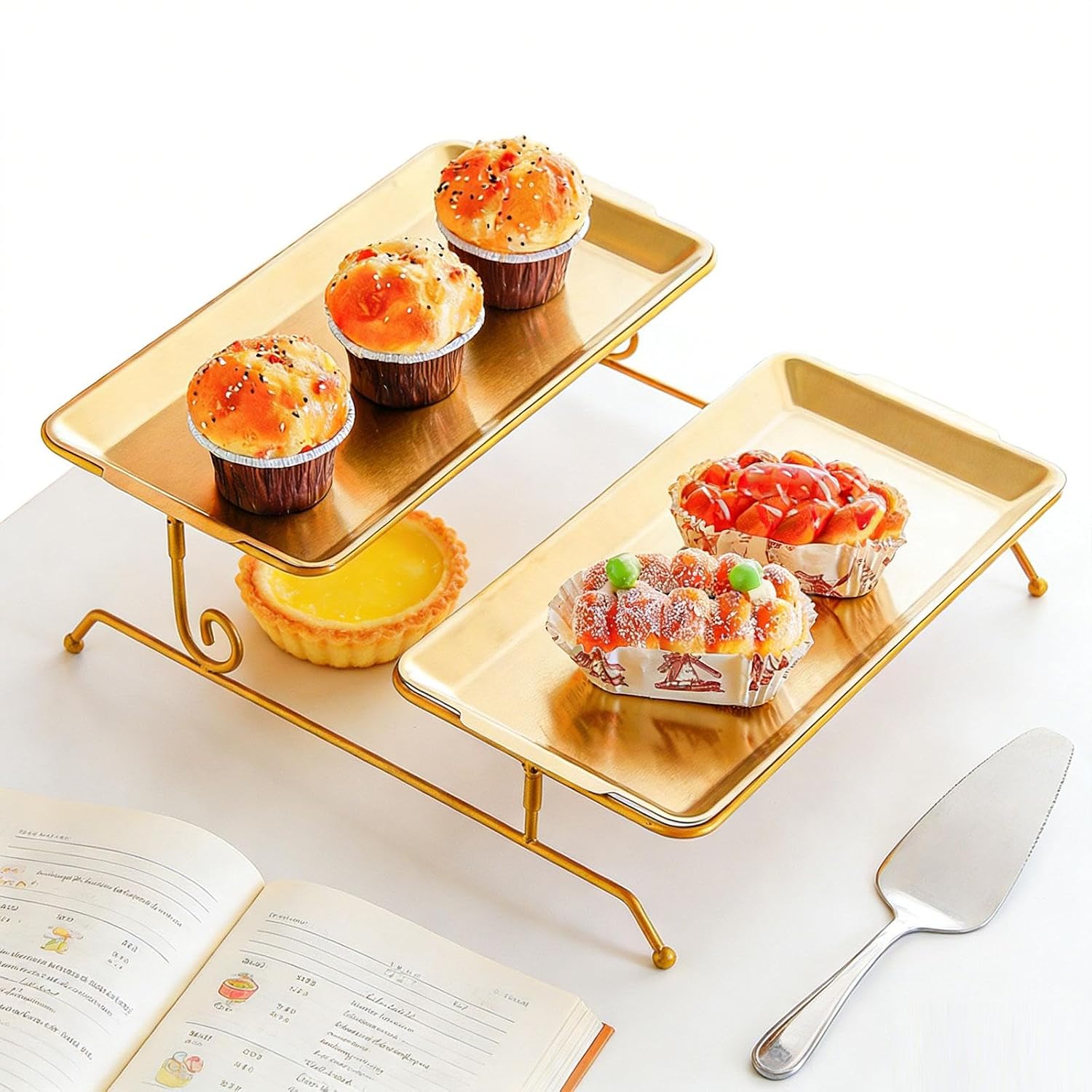 Dessert Display Stand Serving Stand 2 Tier Nordic Tier Serving Trays Fruit Plate for Christmas Farmhouse Thanksgiving Desktop, L