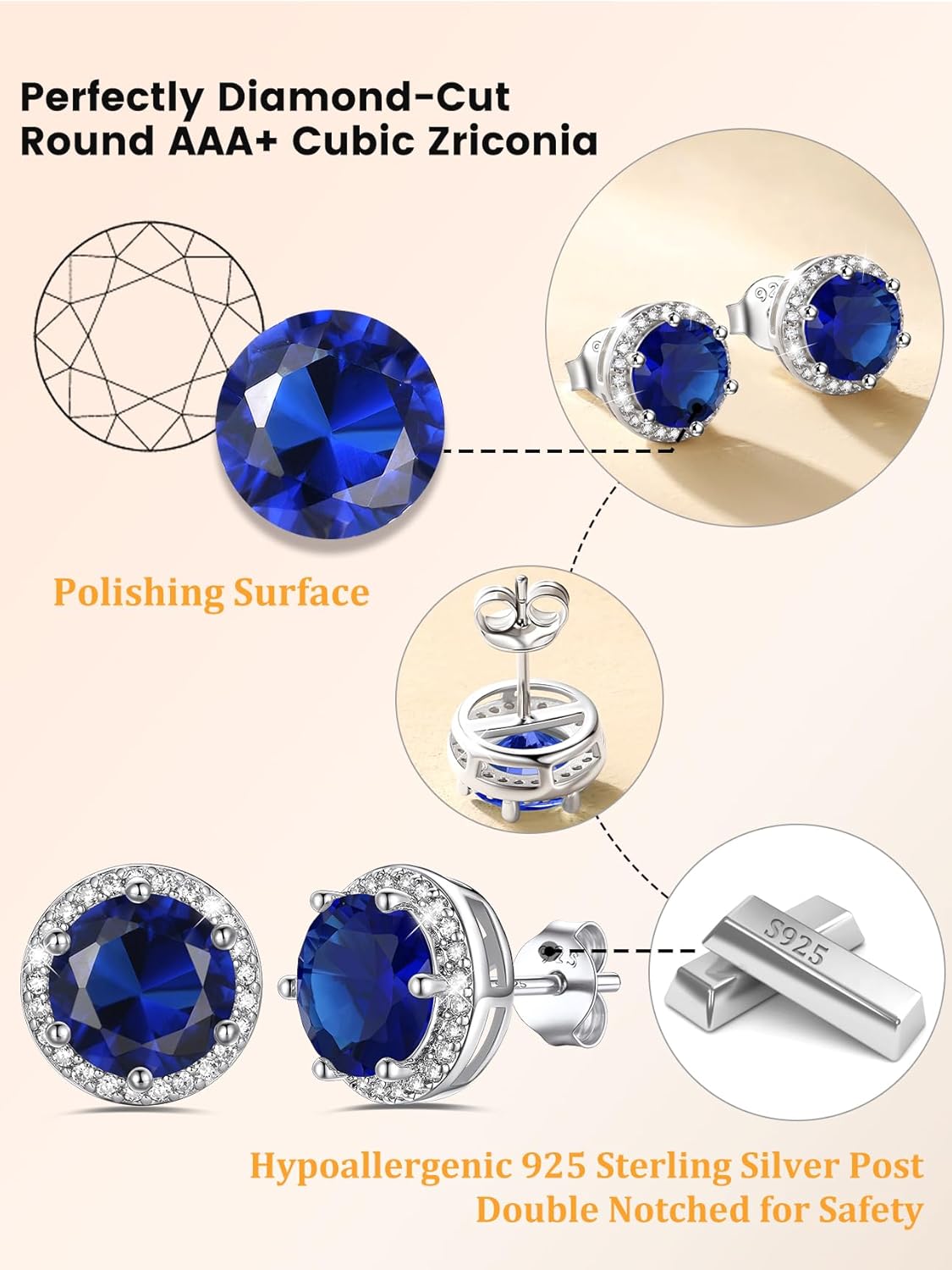 Bestyle Authentic 925 Sterling Silver 2 Carat Birthstone Earrings for Women, More Sparkle Heart/Round Solitaire Diamond Studs Earrings, Great Birthday/Christmas/Anniversary Jewelry for Wife Mother - Image 6