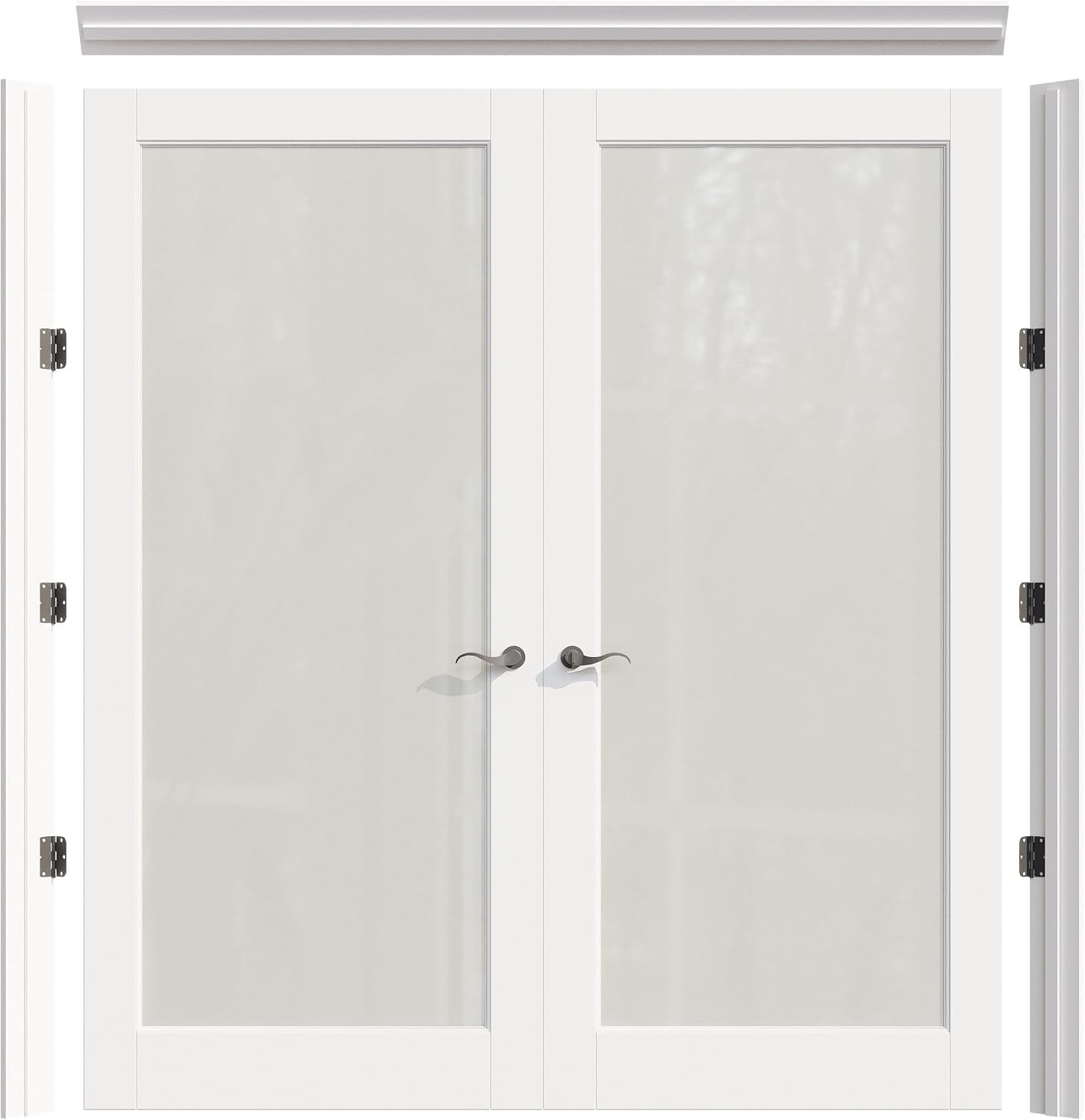 Prehung French Door 72" x 80" (2x36 in), Tempered Frosted Glass Door Slabs with Jamb, Black Hinges, 4 Levers & Latch, Solid Core Interior Door, Pre-Finished & Paintable, MDF Double Doors Interior