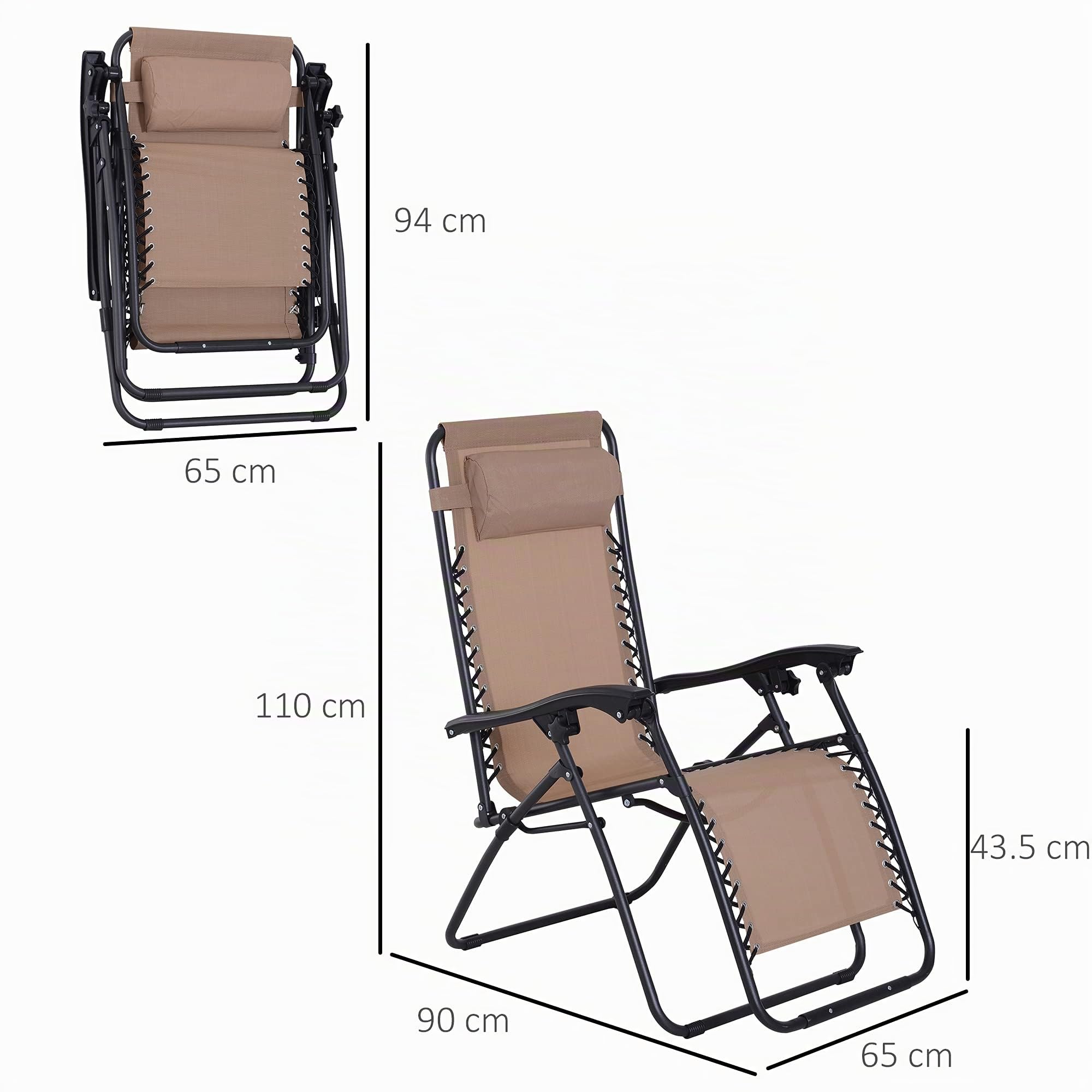 Outsunny Sedia Sdraio da Giardino Zero Gravity Pieghevole, Poggiatesta Imbottito e Reclinazione Regolabile, Crema