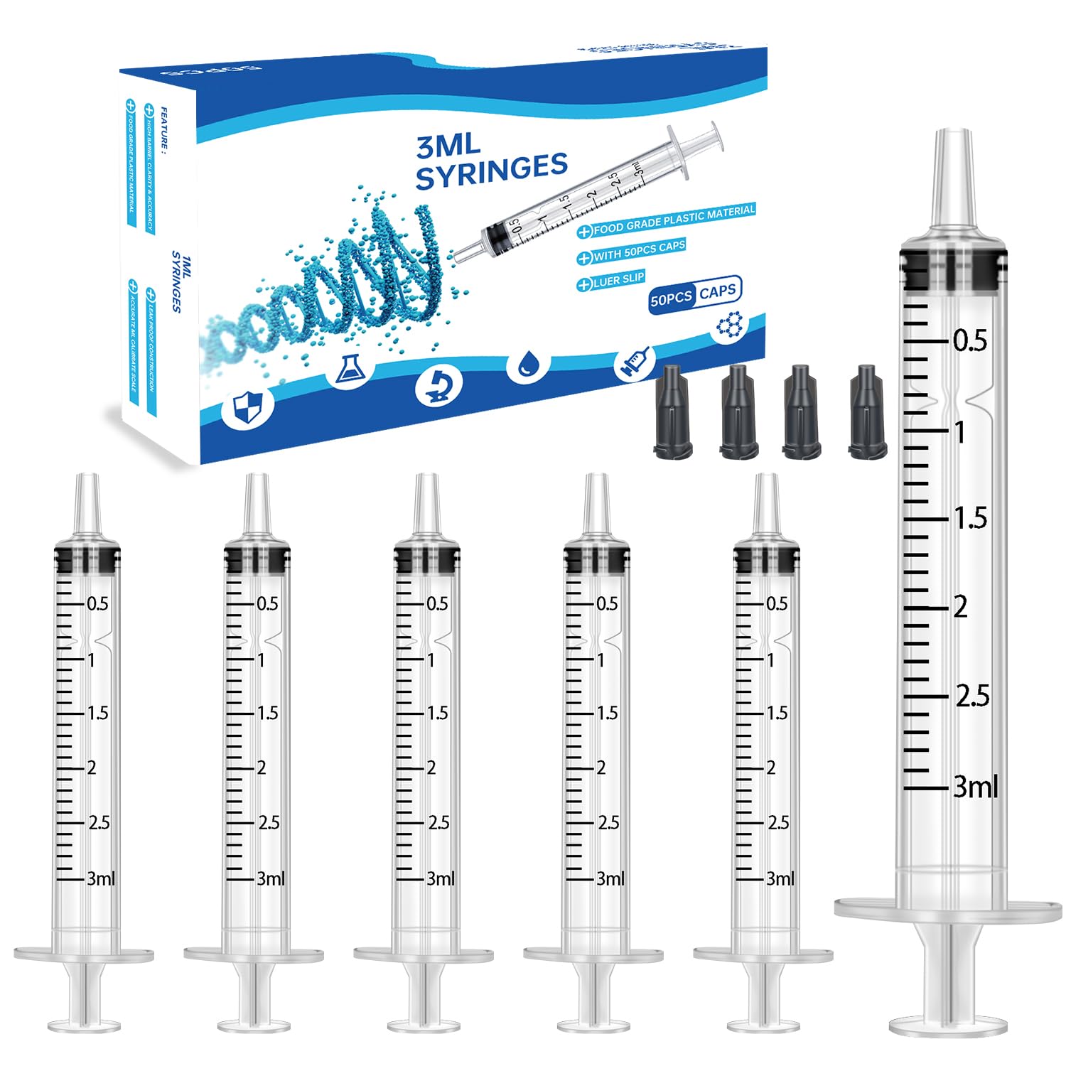 3 Siringhe Da 50ml (60ml) Con Tubo E Adattatori: Riutilizzabili Per Laboratorio, Piante E Alimentazione