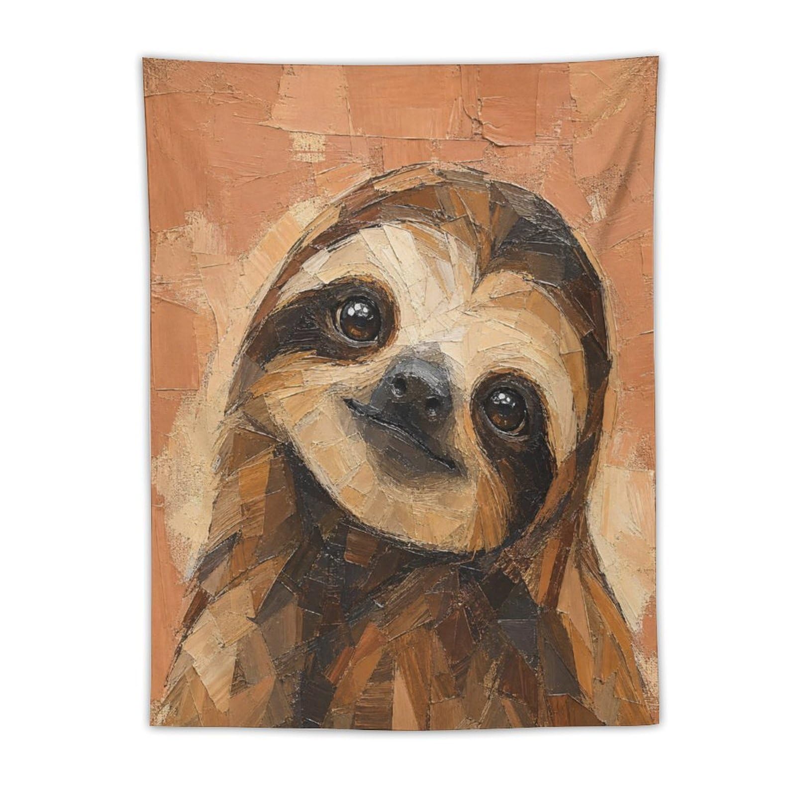H3B8U2Y5 Sloth Portrait Wall Tapestry, Folk Art, Geometric Art