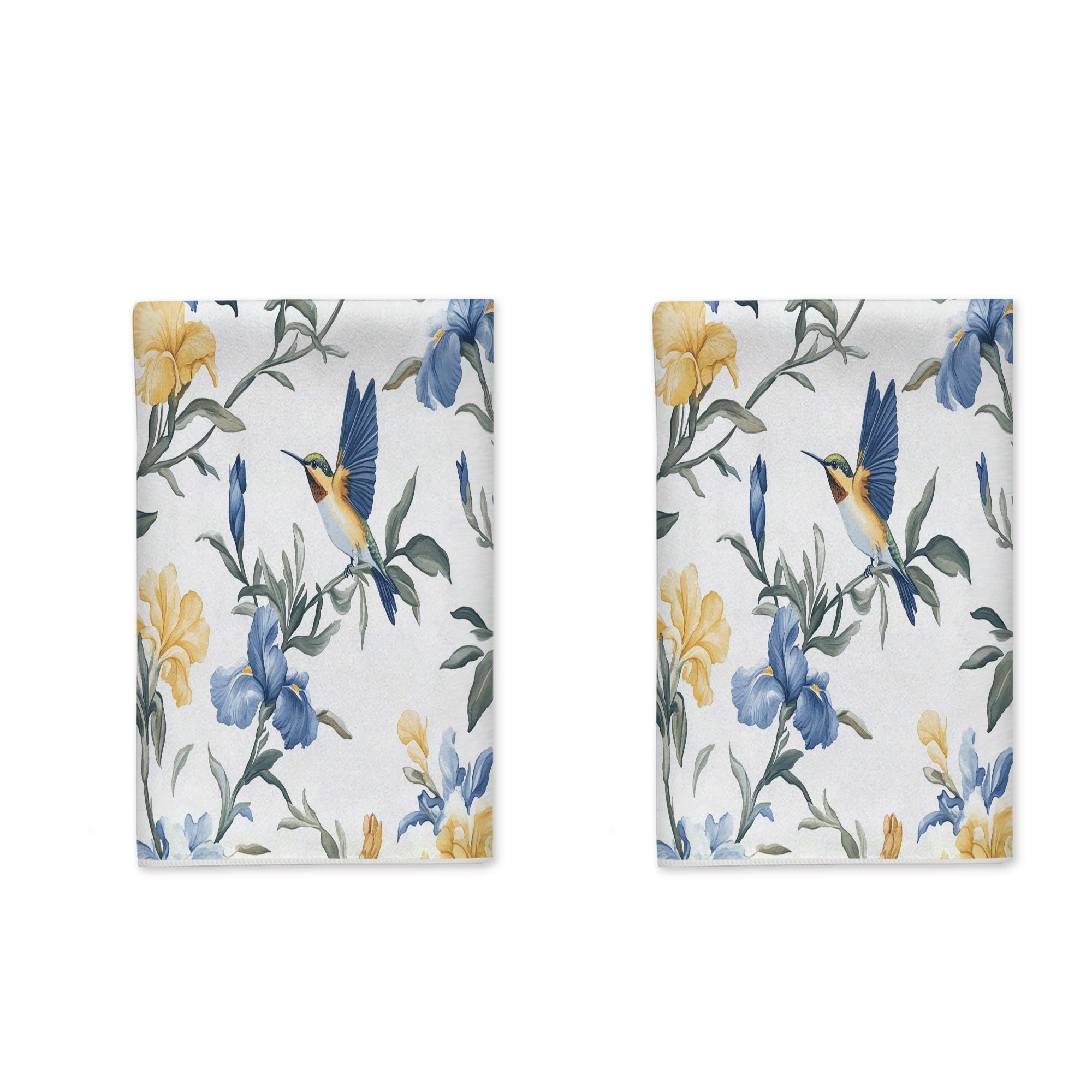 Bird Kitchen Towels Set of 2,Vintage Floral iris Yellow Flowers Blue Quick Dry Tea Towels RV Kitchen Decor 16x24 Inch (2PCS)