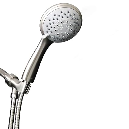 ShowerMaxx, Choice Series, 6 Spray Settings 4 inch Hand Held Shower Head, Extra Long Stainless Steel Hose,MAXX-imize with 2.5 GPM Compliant Flow Restrictor Handheld Showerhead, Brushed Nickel Finish