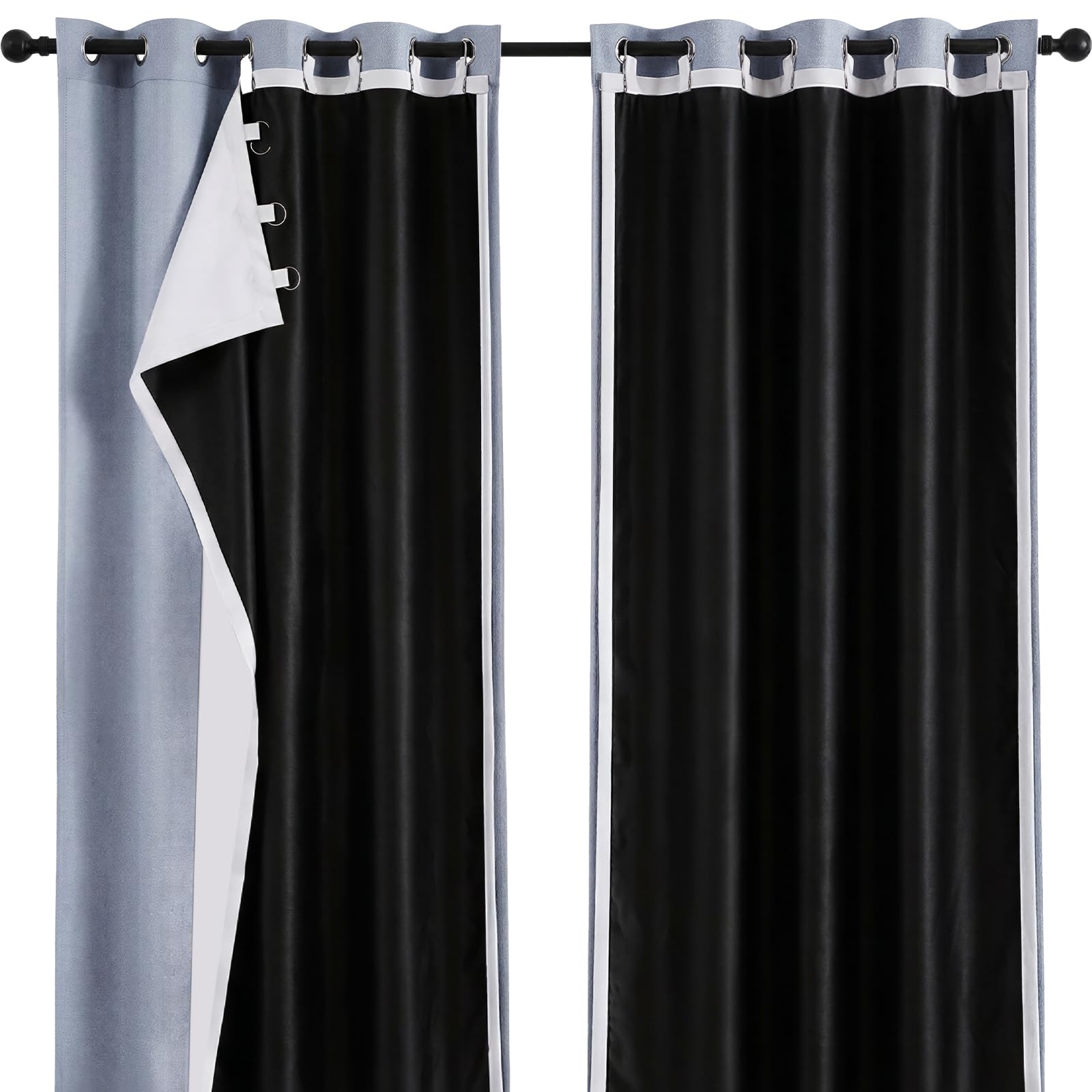Melodieux Doublure de Rideau 100% Occultant pour Rideaux de 96 Pouces de Long, Doublure Occultante à Isolation Thermique pour Draps Transparents, Blanc Cassé/Noir, 101,6 x 233,7 cm, 2 Panneaux
