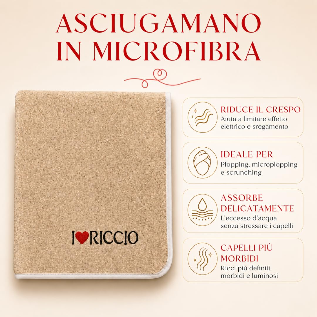 Ilovericcio Asciugamano Capelli Ricci in Microfibra, Asciugamano Plopping e Scrunching per Onde e Ricci Ideali, Rende i Capelli Morbidi e Lucidi, 90 x 54 cm