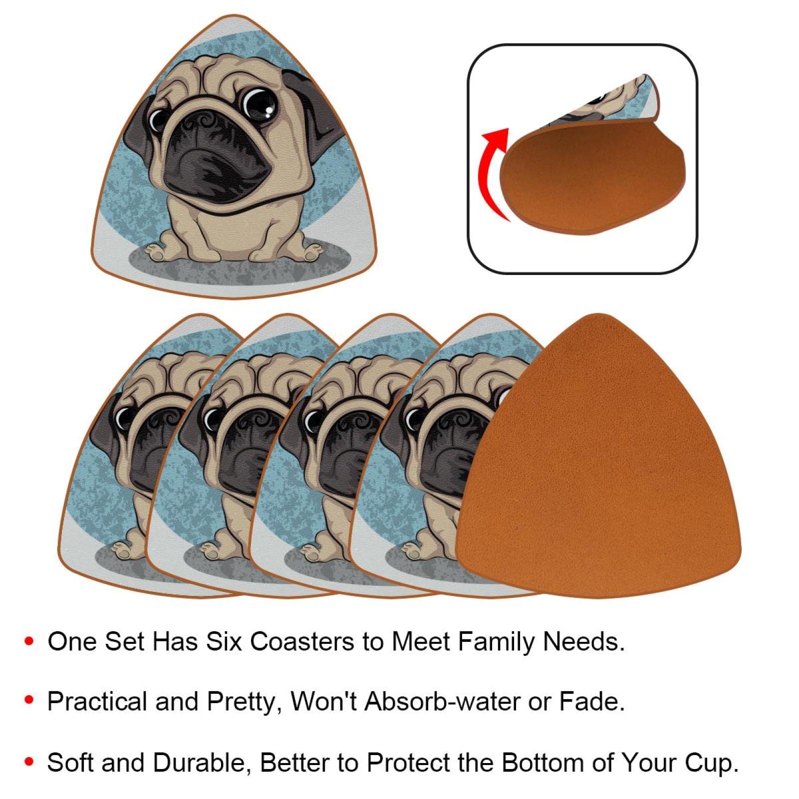 Sottobicchiere Carino Con Cane Carlino E Impronte Rosa - Misura 9,5 Cm, Finitura Lucida, Retro In Sughero, Made In UK
