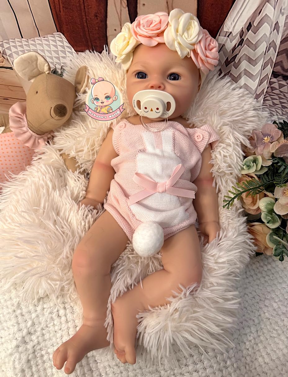 Muñeca Bebe Reborn Silicona Platino Blanda Cuerpo Completo Leslie Niña - 47cm / 2,8kg (Pack Premium)