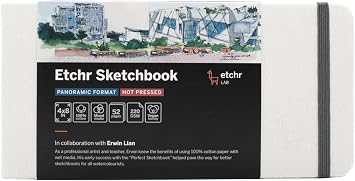 Etchr Panorama Sketchbook - Hot Press Mixed Media 100% Cotton - Hardcover Drawing Book 4x8 with 52 Pages - Sketch Pad with Customizable Cover