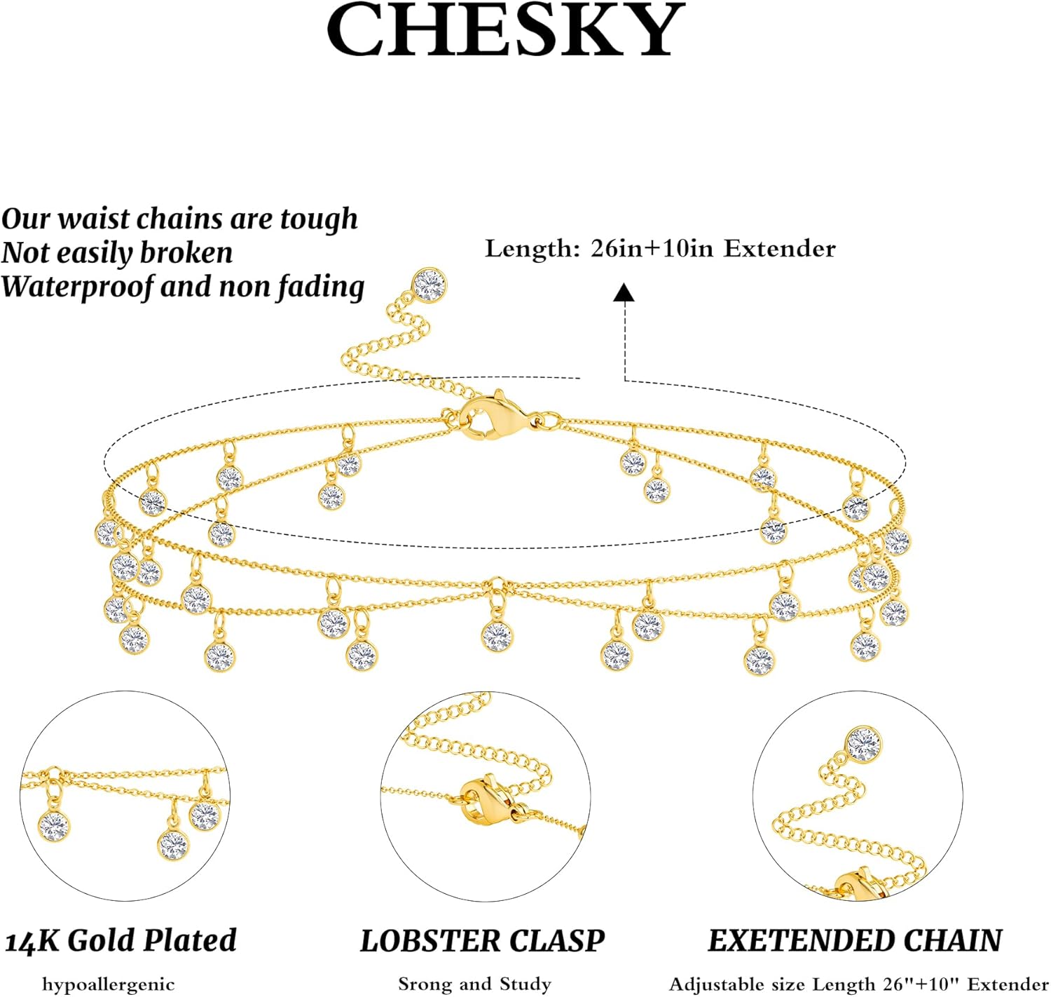 CHESKY Waist Chain for Women, Dainty Gold Plated Belly Chain for The Waist Adjustable Waterproof Sexy Bikini Satellite Beads Sparkle Chain Simple Body Chain Summer Jewelry Gifts for Women - Image 5
