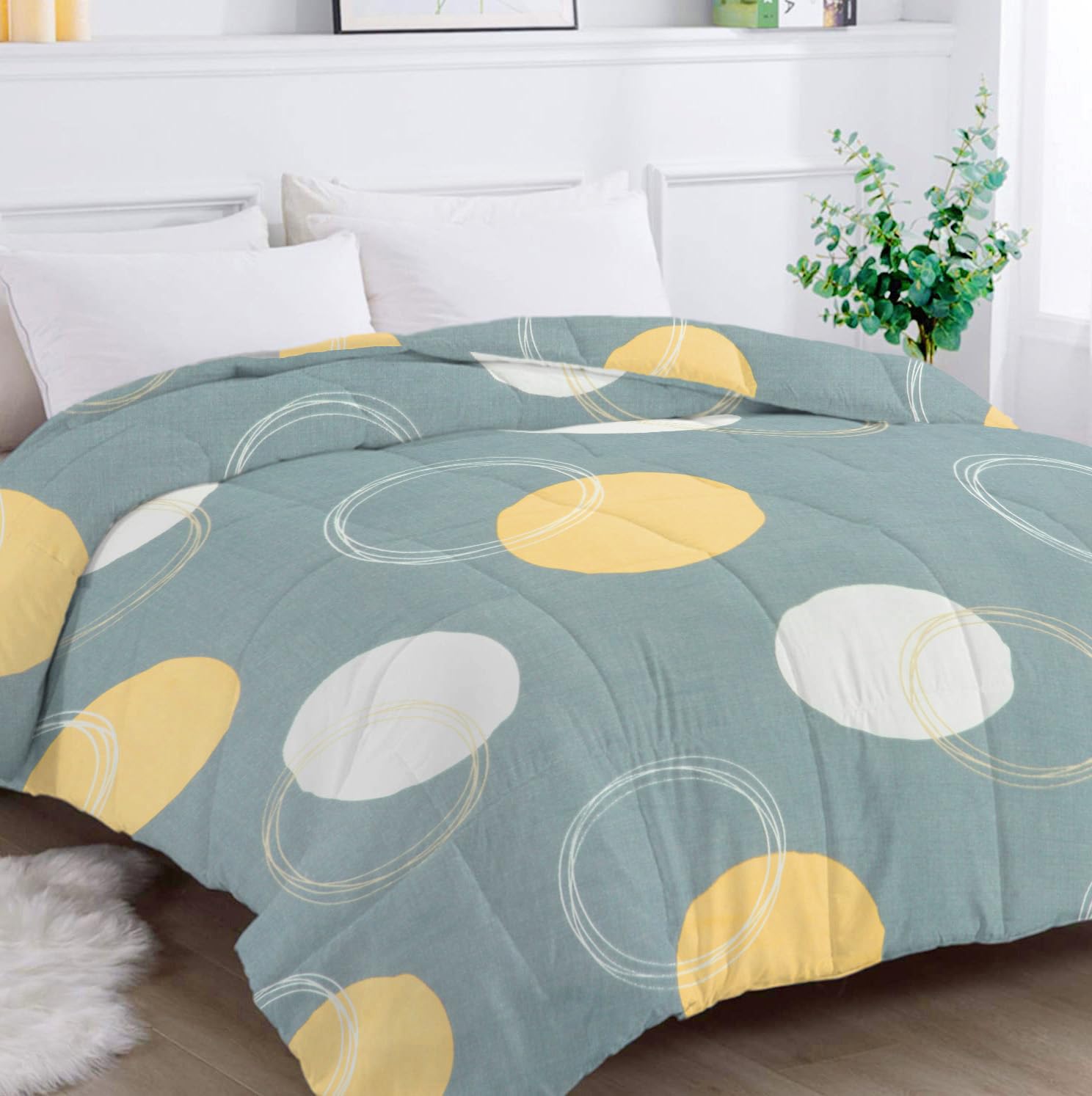 VAS COLLECTIONS 220 GSM Microfiber Reversible AC Comforter |Quit | Blanket | Duvets for King Size Double Bed 180Tc (230X250 cm, Light Green, Yellow and White)