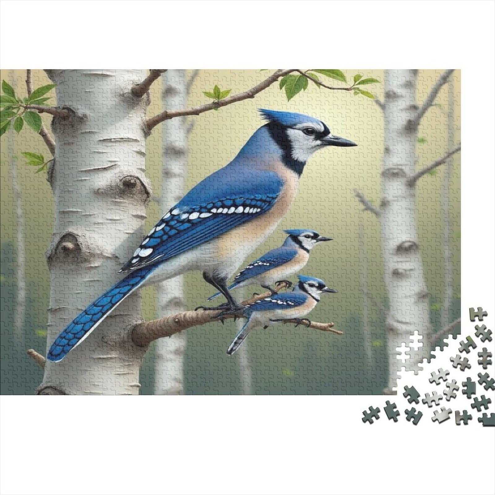 Blue Jay Family Puzzles 1000 Pieces Challenge Game for Adults, Impossible Jigsaw Puzzles 1000 Pieces Educational Game 52x38cm/1000pcs — image 1