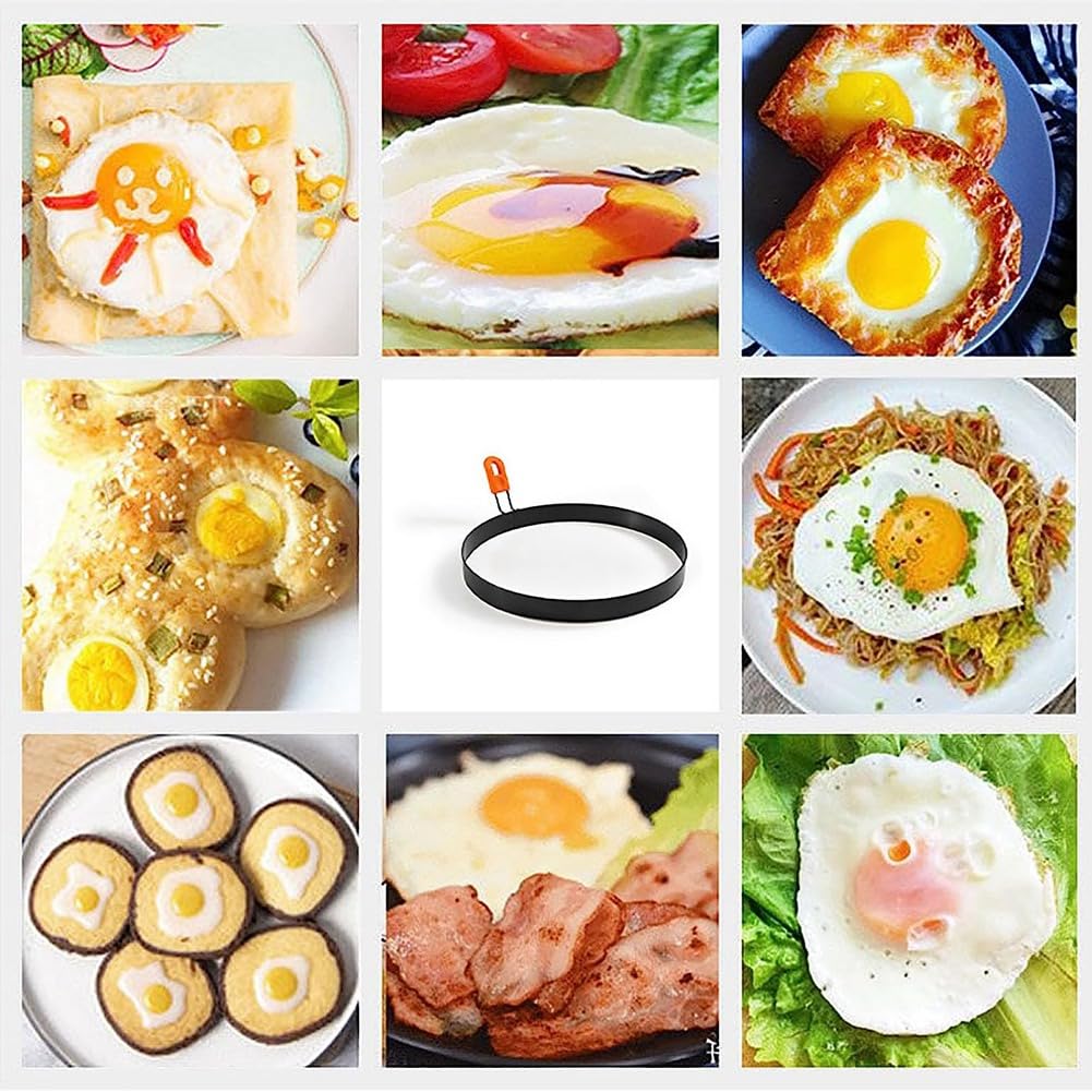 Anelli Per Uova In Acciaio Inox - Set 4 Pezzi Con Manico Silicone, Antiaderenti, Per Omelette E Burger - Foto 8