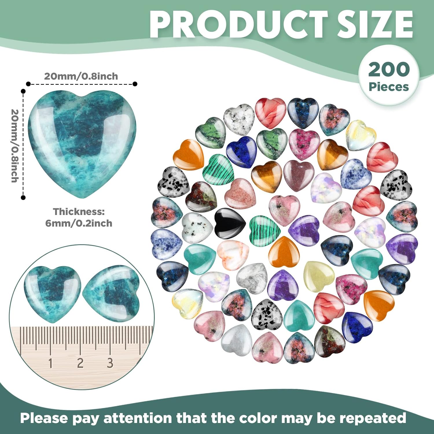 Nuenen 200 Pieces Valentine Heart Shaped Crystal Bulk 0. 8 Inch Worry Stones Valentine Mother's Day Gift Crystals Love Gemstones Heart Pocket Palm Romantic for Women Men Balancing Meditation