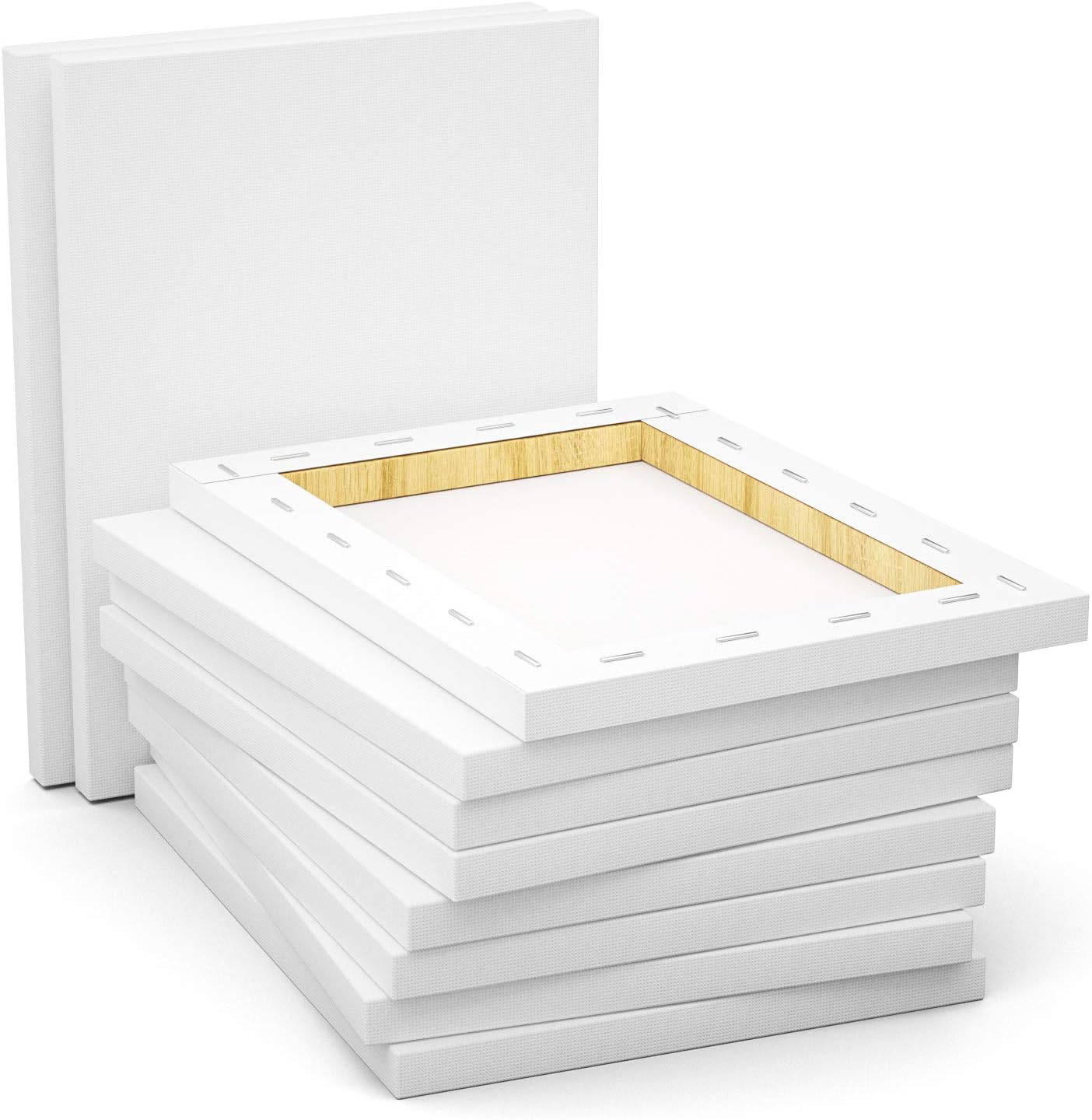 GOTIDEAL Stretched Canvas, 8x10" Inch Set of 10, Primed White - 100% Cotton Artist Canvas Boards for Painting, Acrylic Pouring, Oil Paint Dry & Wet Art Media