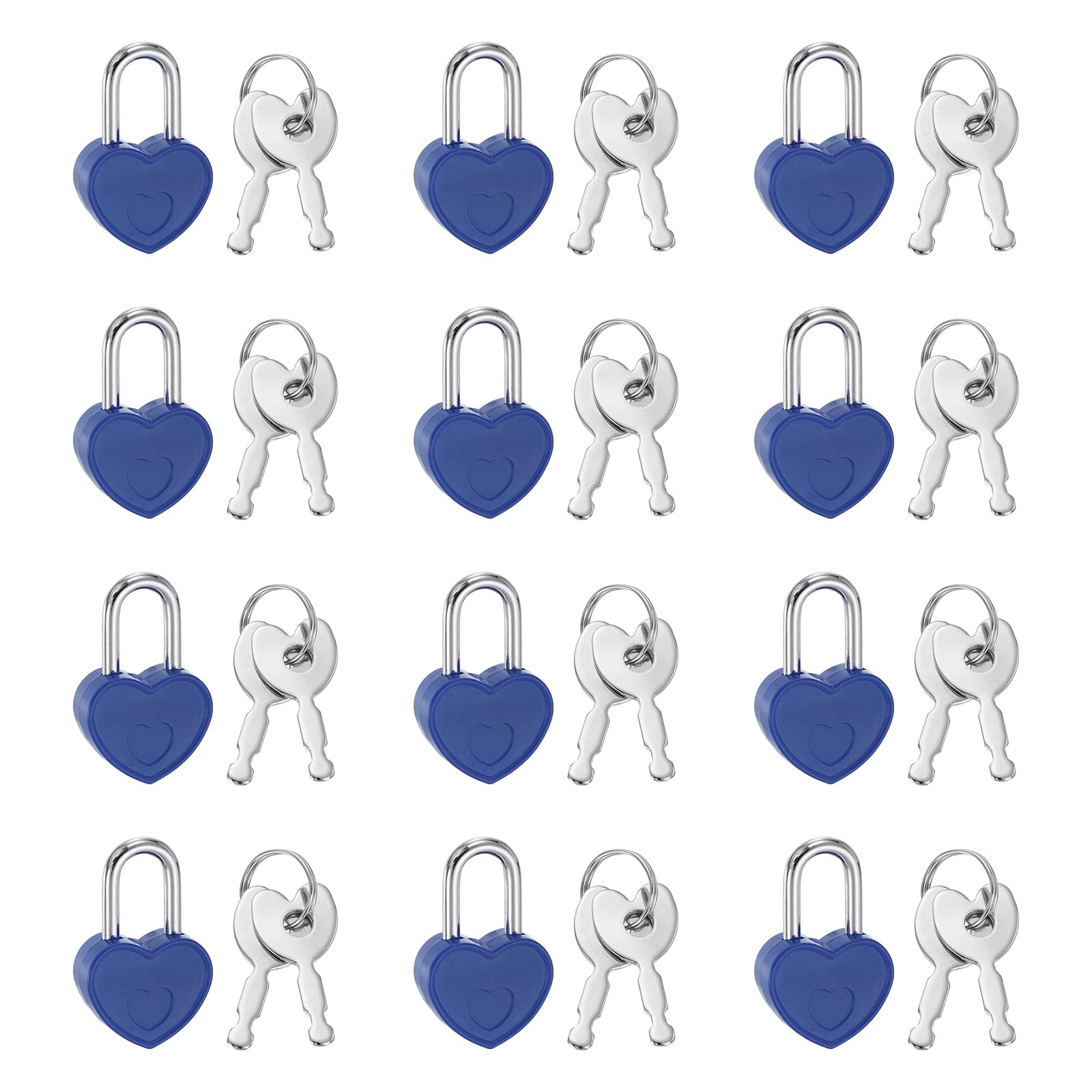 PATIKIL Mini Heart Shaped Padlock, 12 Pcs Small Plastic Decorative Diary Lock Mini Keyed Padlocks with Keys for Diary Book Suitcase Jewelry Box Backpack Luggage, Blue