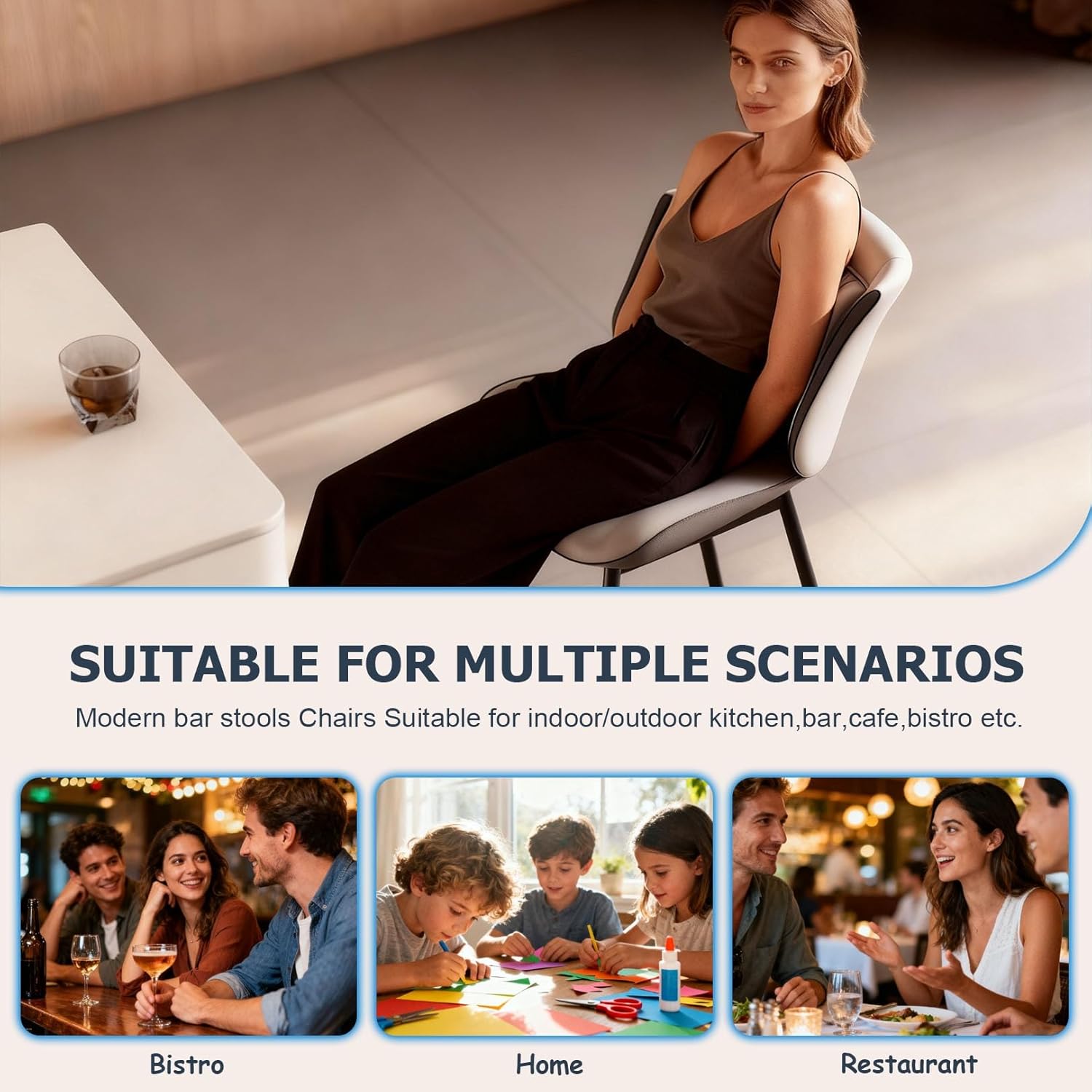 Counter Stools Set of 2 Upholstered with Backs Bar Height Chairs for Home Island Faux Leather(Black,99cm/39in)