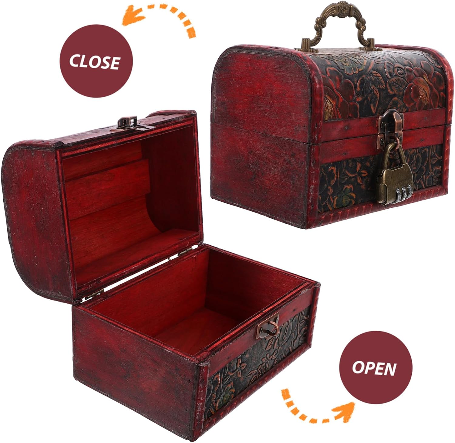 LIFKOME 6115a Vintage Wooden Treasure Chest Jewelry Box with Password Lock Multi-functional Storage Case for Jewelry Trinkets and Keepsakes Great for Decor and Pirate-themed Parties