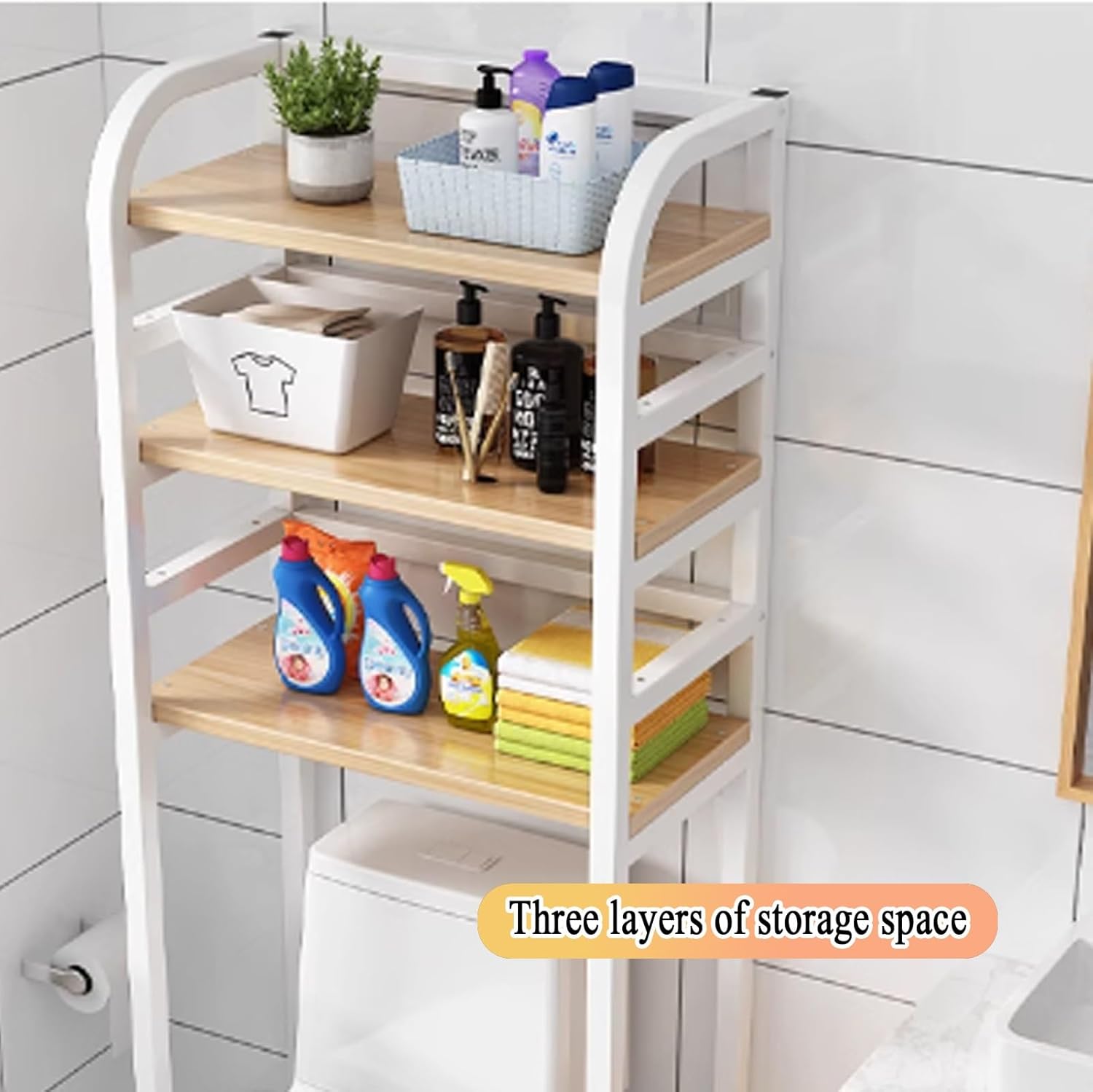 Over the Toilet Storage Cabinet, 3-Tier Toilet Bathroom Organizer Shelf, Freestanding Metal Frame Toilet Storage Rack, Multifunctional Space-Saving for Small Rooms(White,19.6x51.1inches/50x130c