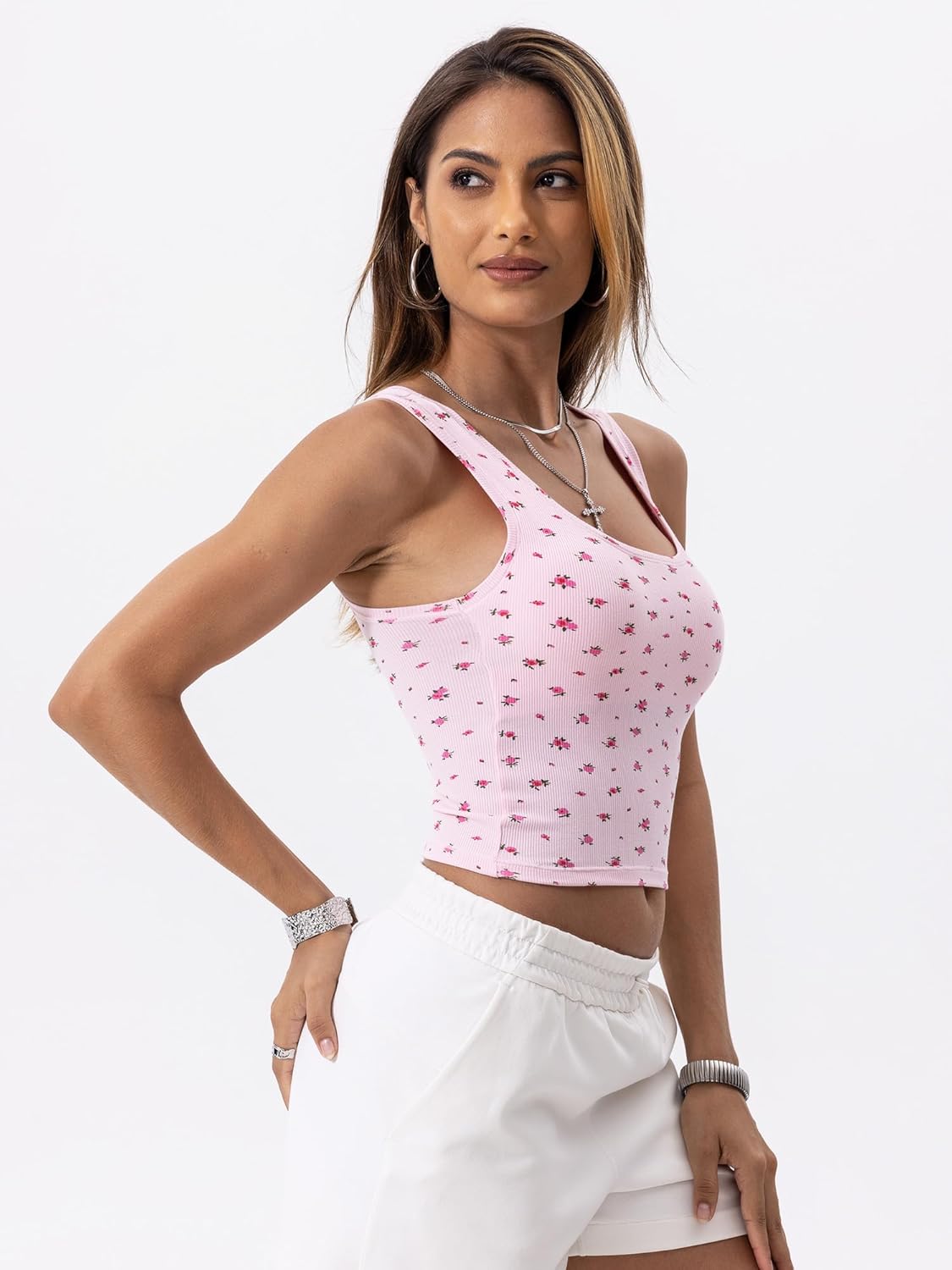 Danysu Women Rib Tank Top Padded Workout Top Square Neck Crop Tank Fitted Basic Cami Tops - Image 5