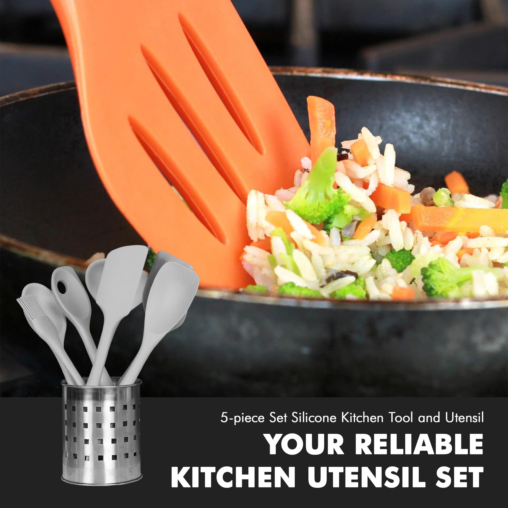 Chef Craft Juego de utensilios y utensilios de cocina de silicona premium, 5 piezas, gris