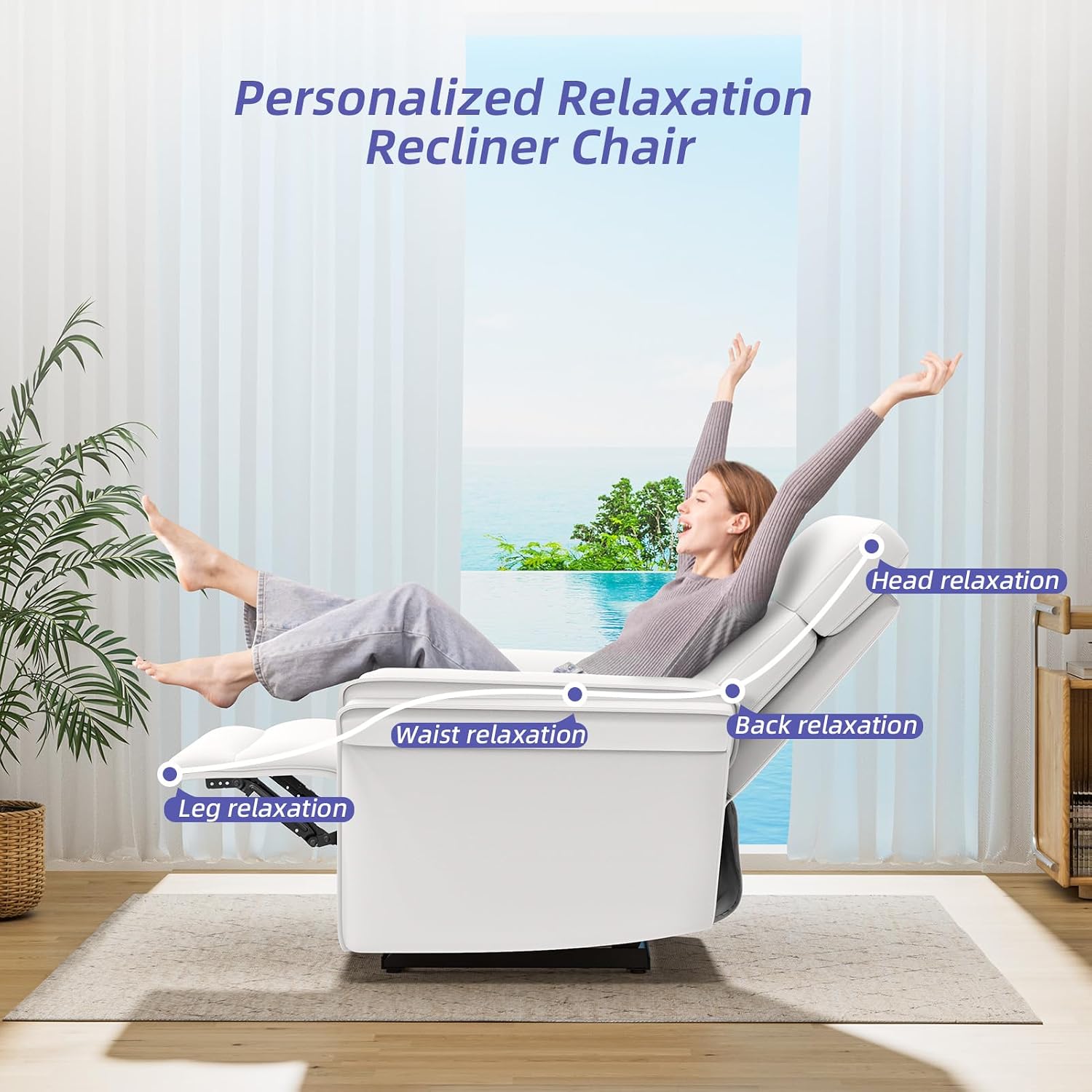 BedsPick Fabric Power Recliner Chair, Ultra-Comfy Velvet Reclining Chair with Overstuffed Arms & USB Port, Recliner Chairs for Adults, Modern Recliner for Living Room, Bedroom(Off White)