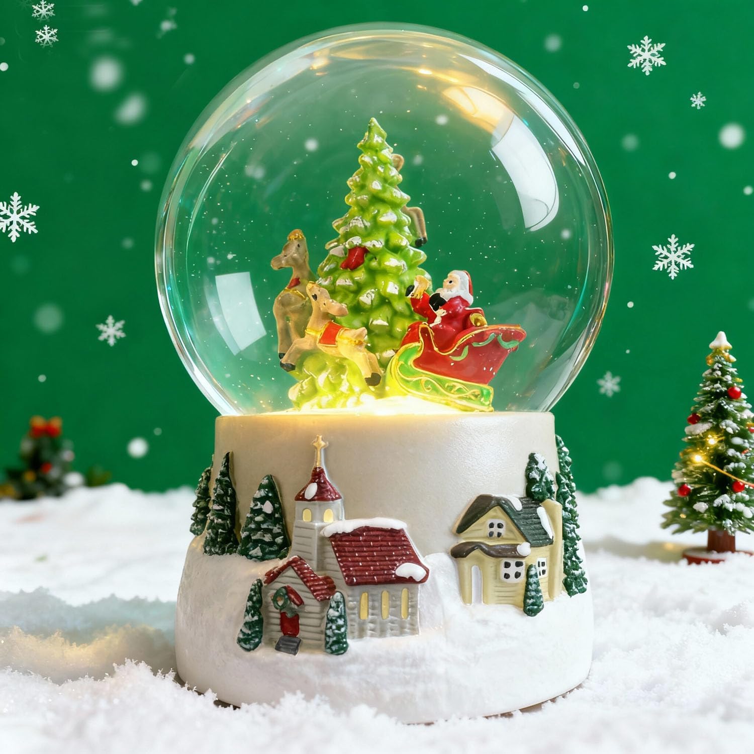 Winter Deer Musical Christmas Snow Globe LED Light Up, Snowflakes Water Globe,120MM 6.7Inch Height Village Water Globe, Valentine's Day Decor, Ideal Gift for Women and Adult.