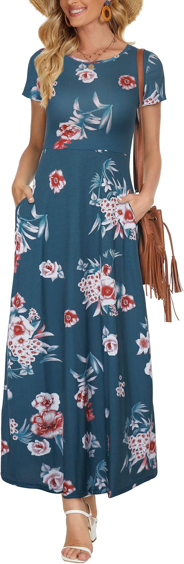 ZABERRY Floral Dress Bohemian Maxi Navy Boho Summer Dresses for Women Navy Floral XL
