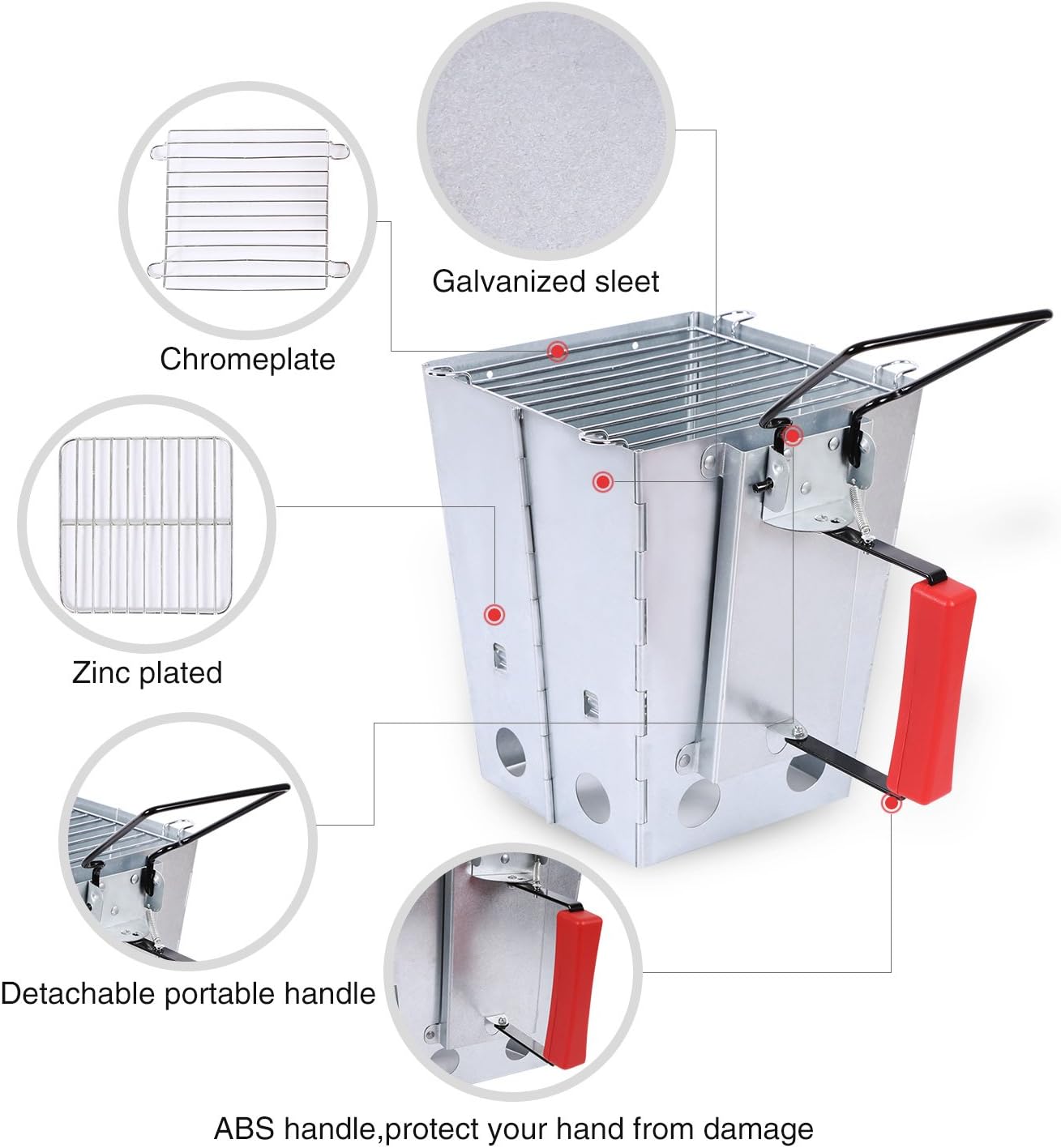 REDCAMP Quick Ignition Foldable Charcoal Chimney Starter with Grill, Multi-Functional BBQ Charcoal Grill Starter, Wood Stove and Rocket Stove for Outdoor Lawn, Patio & Camping