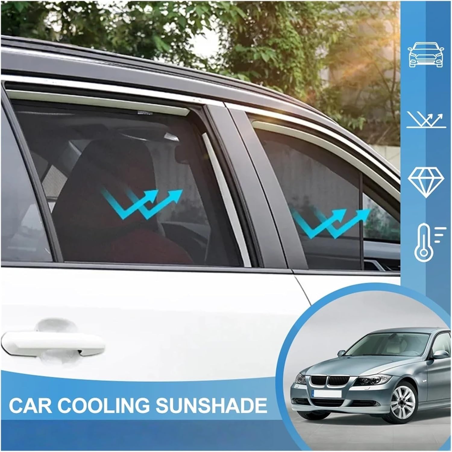 Snap-on installation Car Sunshade Compatible For BMW E90 3 Series Sedan 2005-2014 Front Windshield Sunshade Shield Curtain Mesh Sun Shade(2pcs Front)