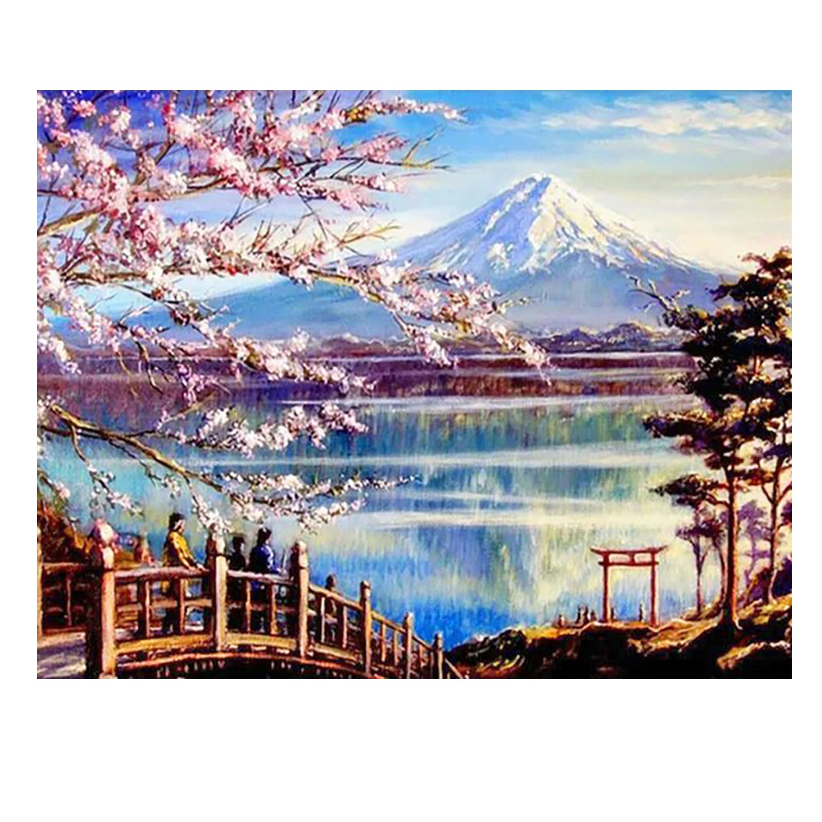 JISHSHAY ダイヤモンドアート キット 50x40cm ダイヤモンドアート 富士山の風景 人気 ビーズアート 初心者 手芸キット 5D ダイヤモンドアート 湖 絵画キット 手作りキット 富士山の桜 壁の装飾 大人向け DIY 全面貼り付けタイプ 趣味 キット 芸術品