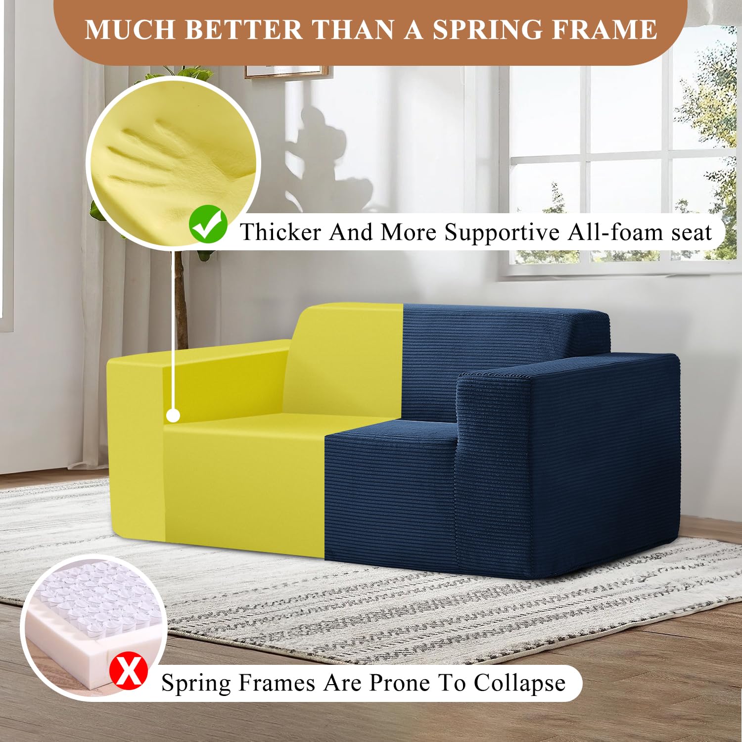 FILUXE Convertible Folding Sofa Bed - Sleeper Chair with Pillow, Modern Linen Fabric Floor & Futon Couch, Foldable Mattress for Living Room/Dorm/Guest Use/Home Office/Apartment, Queen Size, Dark Gray: Loveseat Navy Blue