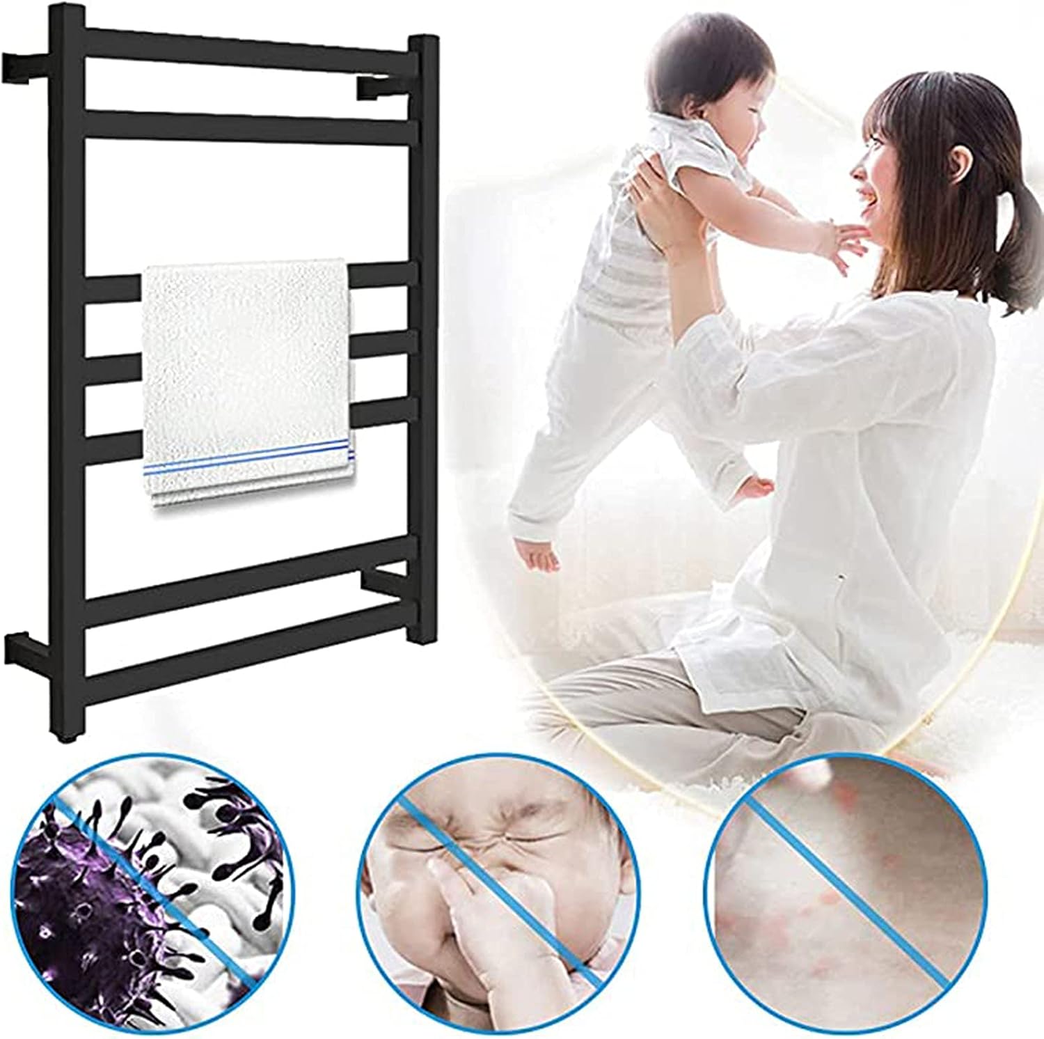 304 Stainless Steel Electric Heating Towel Rack with 7 Bars for Bathroom Towel Warmer Wall Mounted Drying Rack