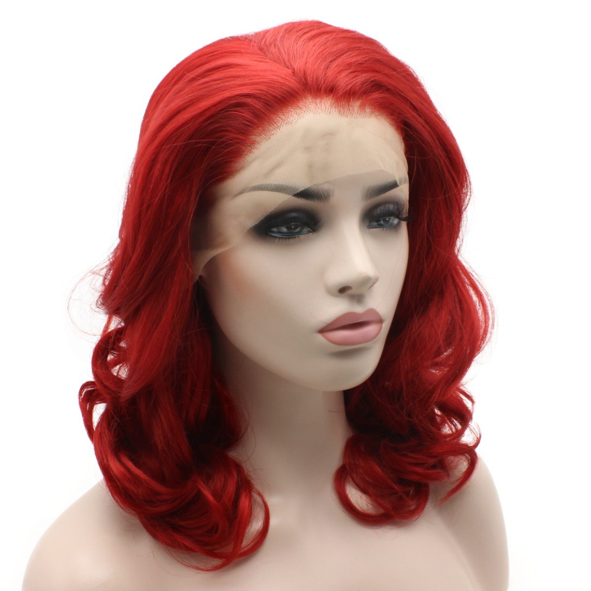 iwonawig Iewig Synthetic Lace Front Wigs Red Shoulder Length Heat Resistant Half Hand Tied Fiber Hair