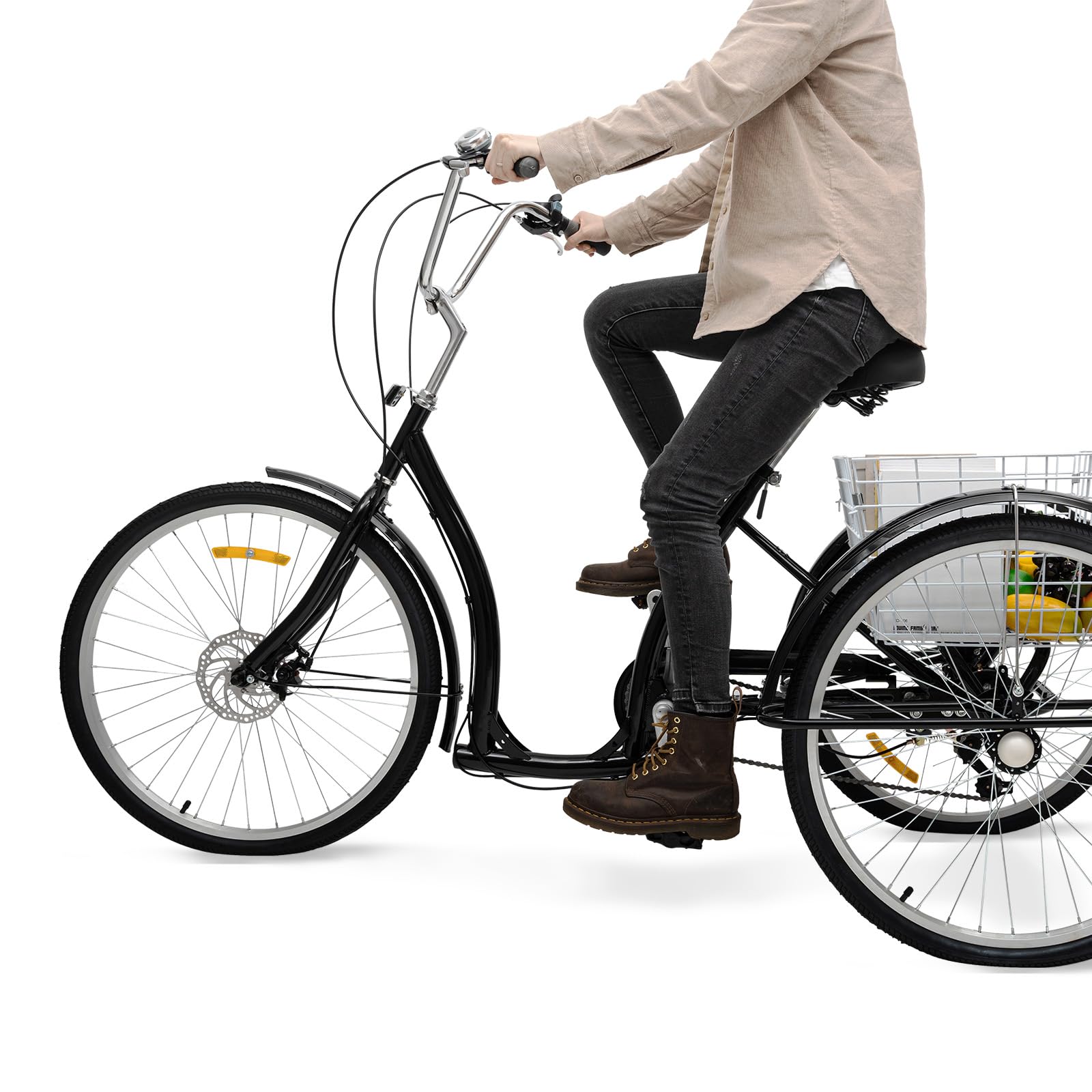 soudesileim Vélo à trois roues pliable de 24 , tricycle pour adulte, avec panier, 7 vitesses, hauteur de siège réglable de 96,5 à 115 cm, frein en V à l'avant, freins de soudesileim Vélo à trois roues pliable de 24 , tricycle pour adulte, avec panier, 7 vitesses, hauteur de siège réglable de 96,5 à 115 cm, frein en V à l'avant, freins de